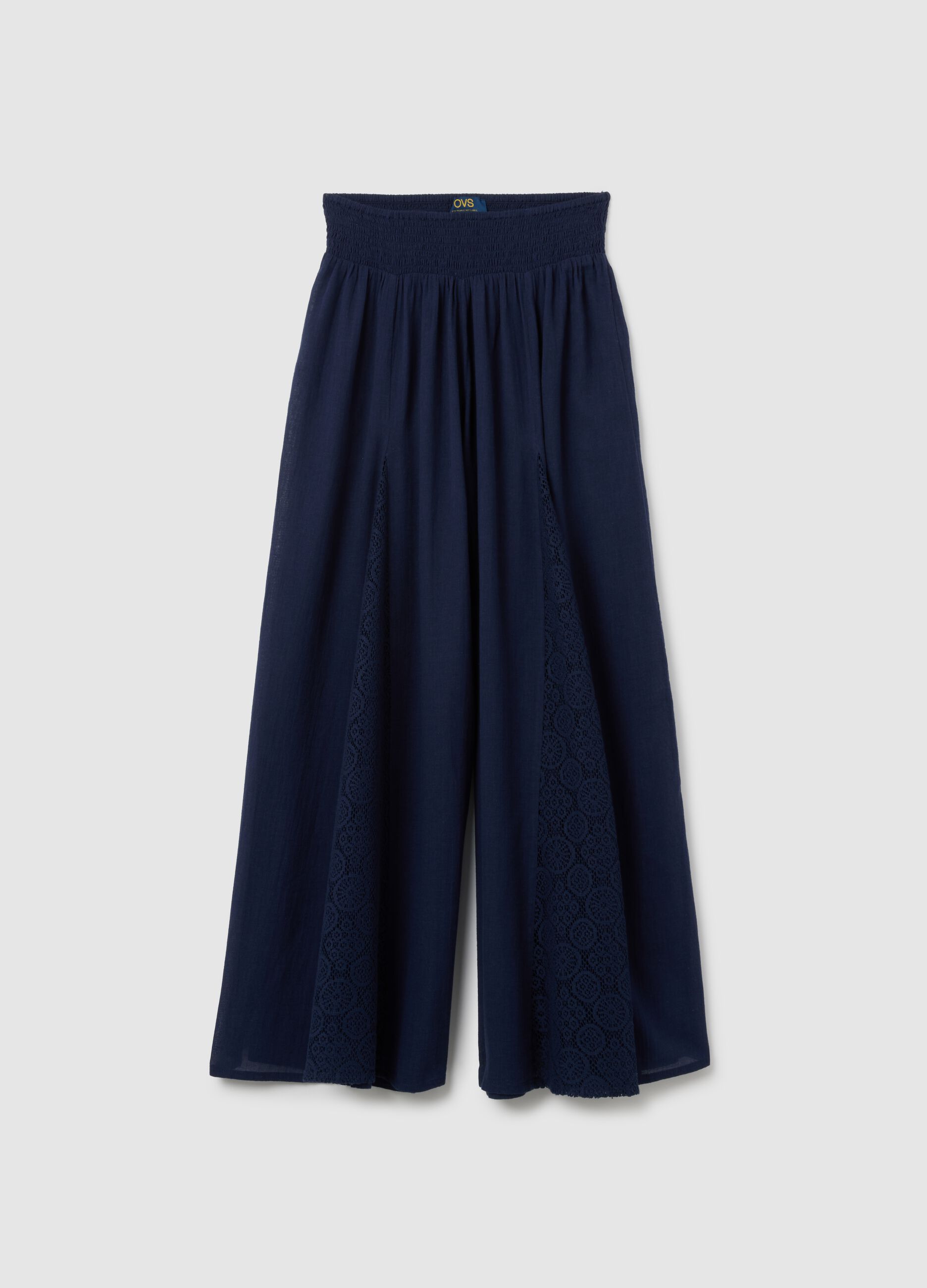 Pantaloni da donna in puro cotone blu larghi
