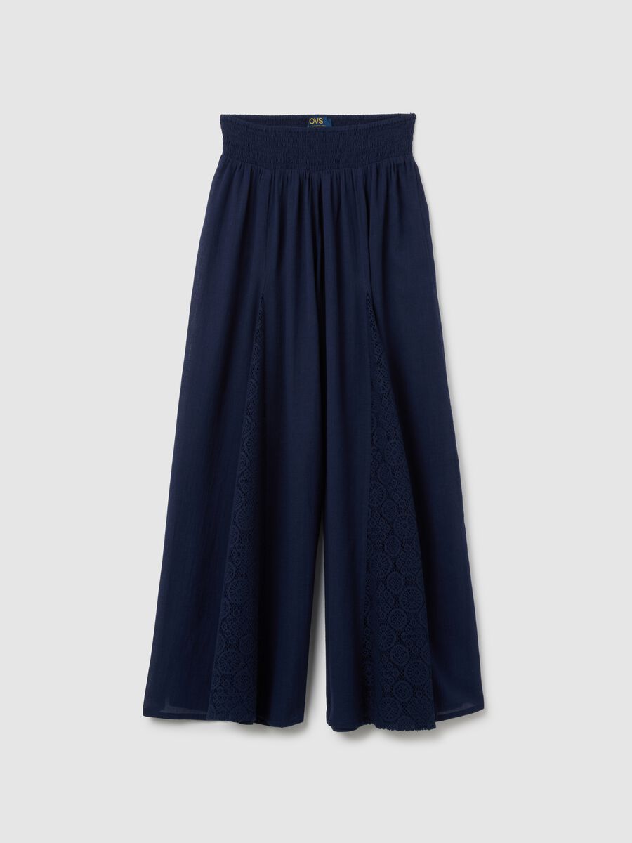 Women's wide blue pure cotton trousers_4