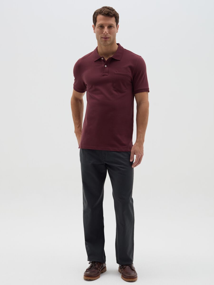 Stretch cotton polo shirt with pocket_1