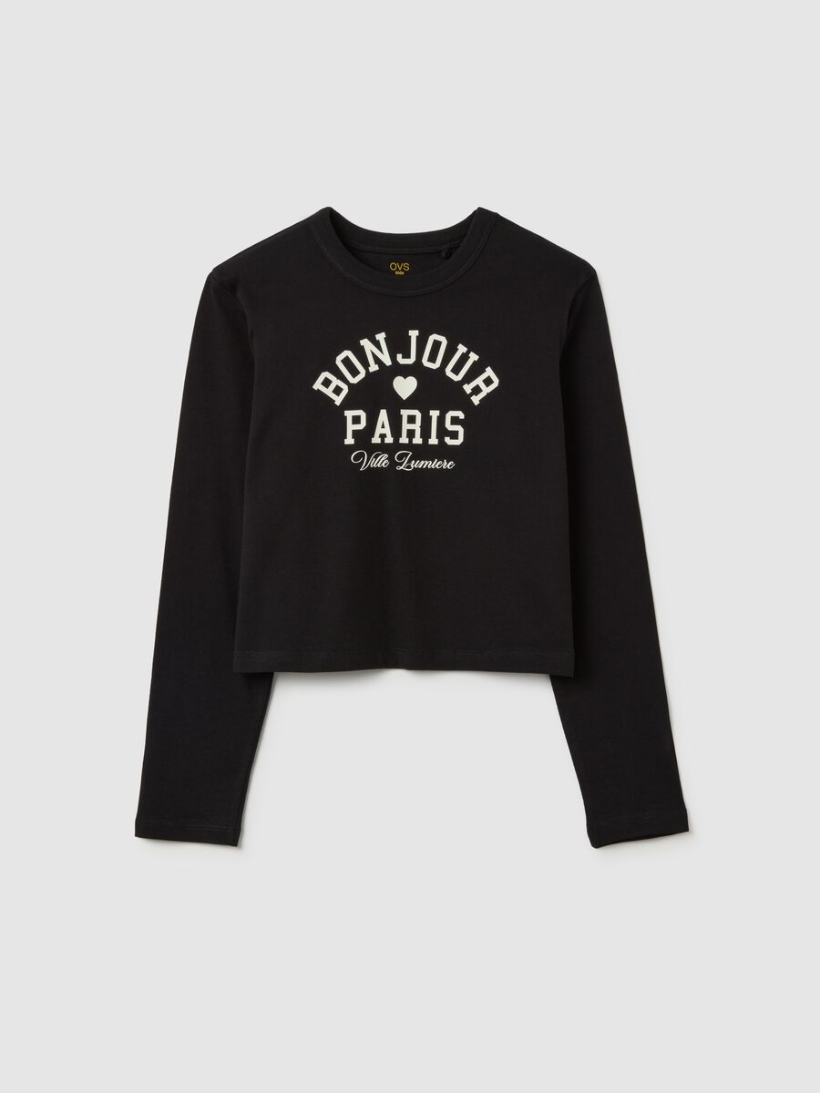 Girls' long-sleeve black pure cotton top_3