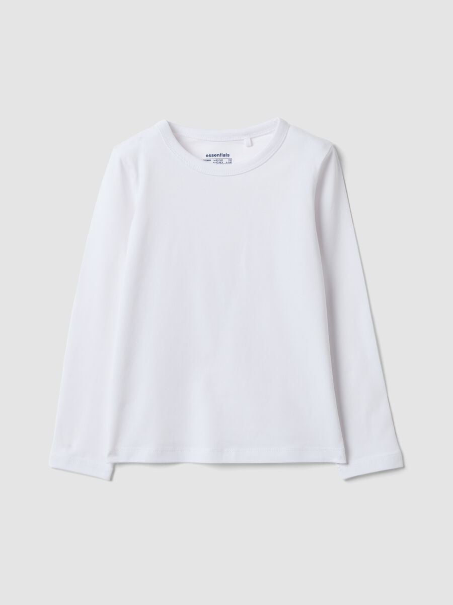 T-shirt bianca a maniche lunghe in cotone elasticizzato_0