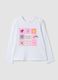 T-shirt bianca in cotone elasticizzato con girocollo e stampa per bambina_0