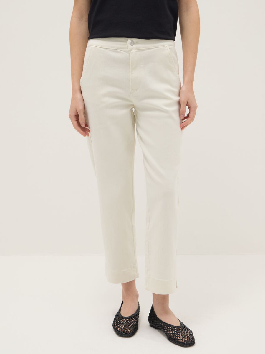 White Slim Fit Cotton Blend Chino Trousers_1