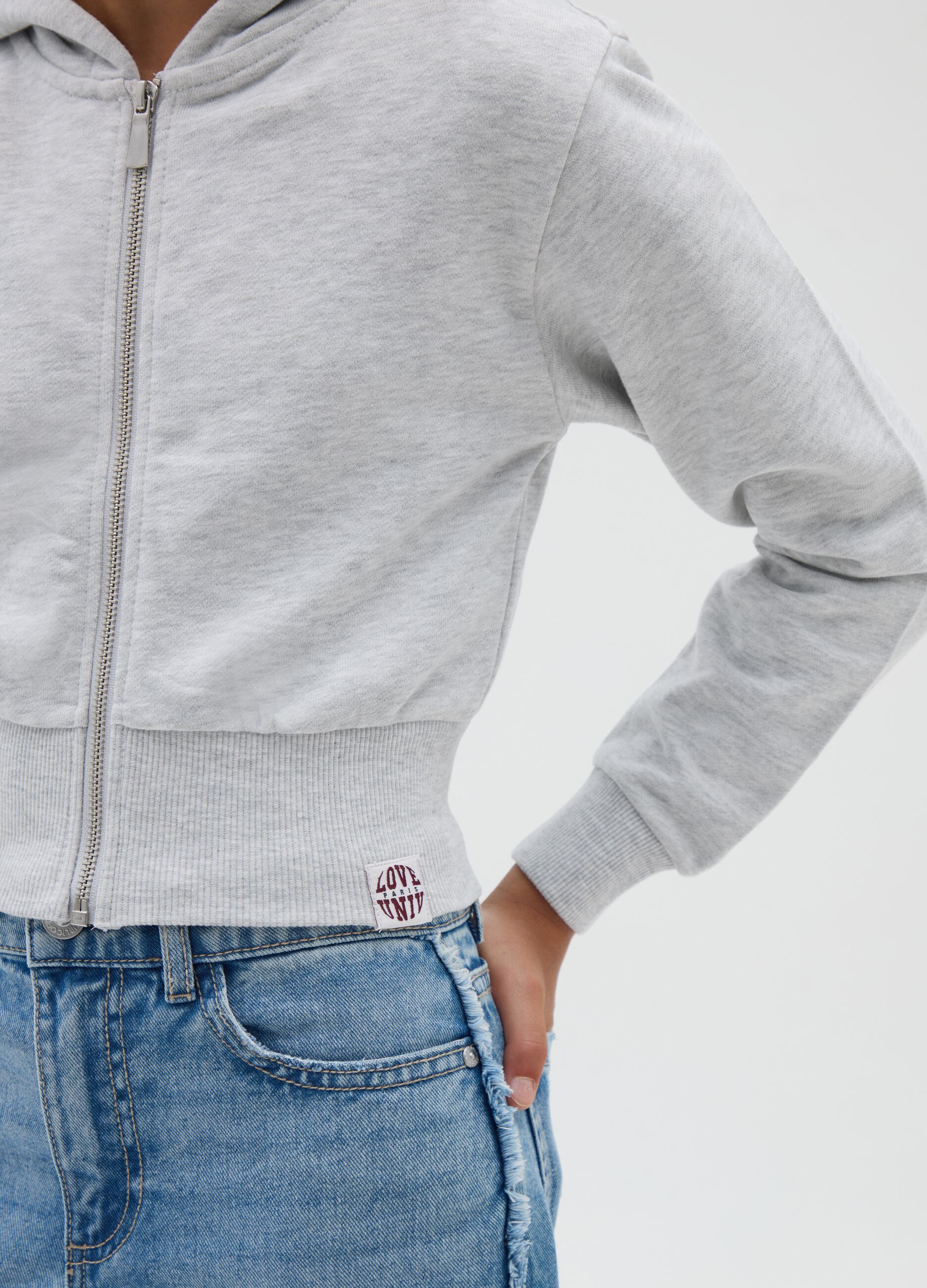 Grey Cotton Girls' Hooded Fitted Sweatshirt