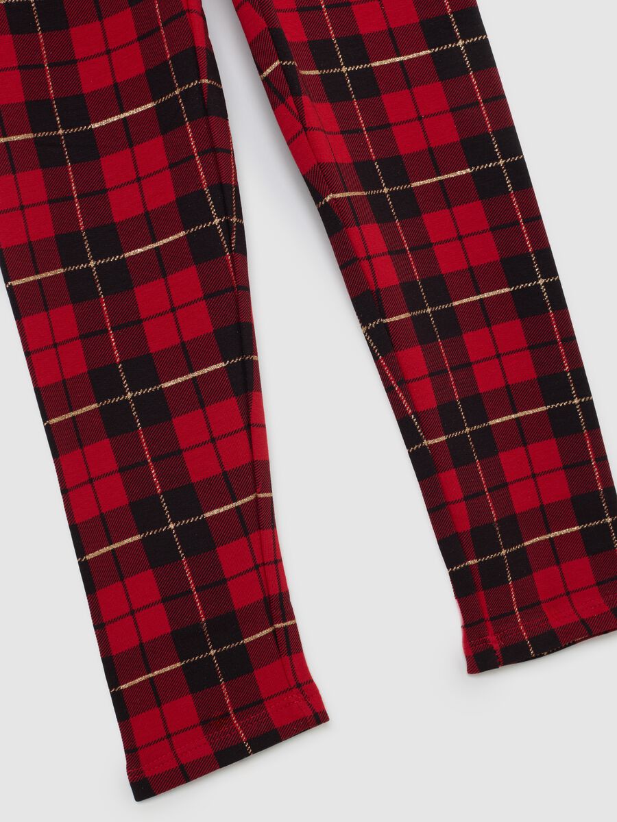 Leggings rossi a quadri da bambina in cotone elasticizzato_3