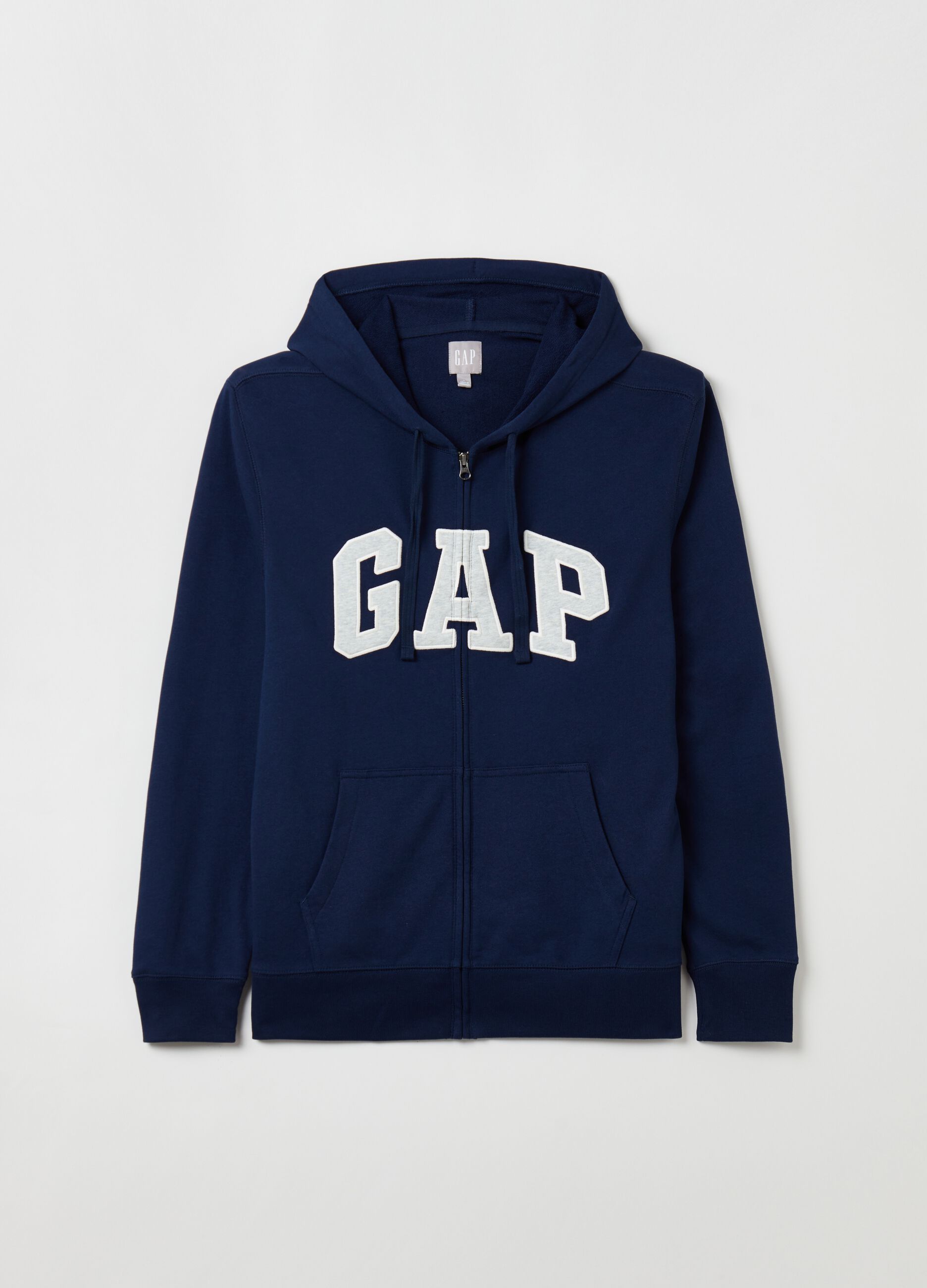 French terry full-zip hoodie with logo patch