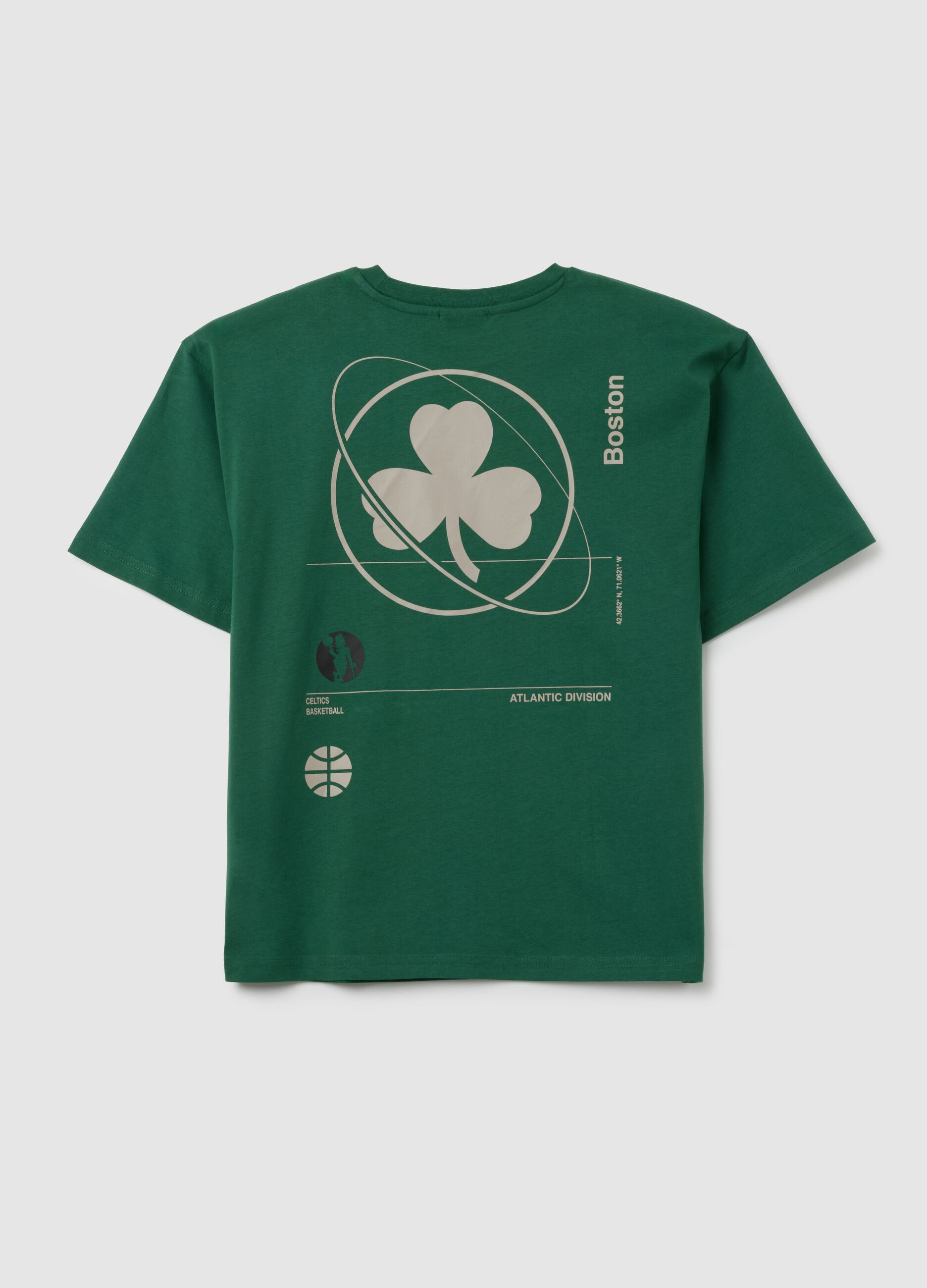 T-shirt da bambino in puro cotone verde regular fit con stampa Boston Celtics