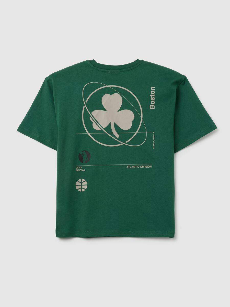 T-shirt da bambino in puro cotone verde regular fit con stampa Boston Celtics_1