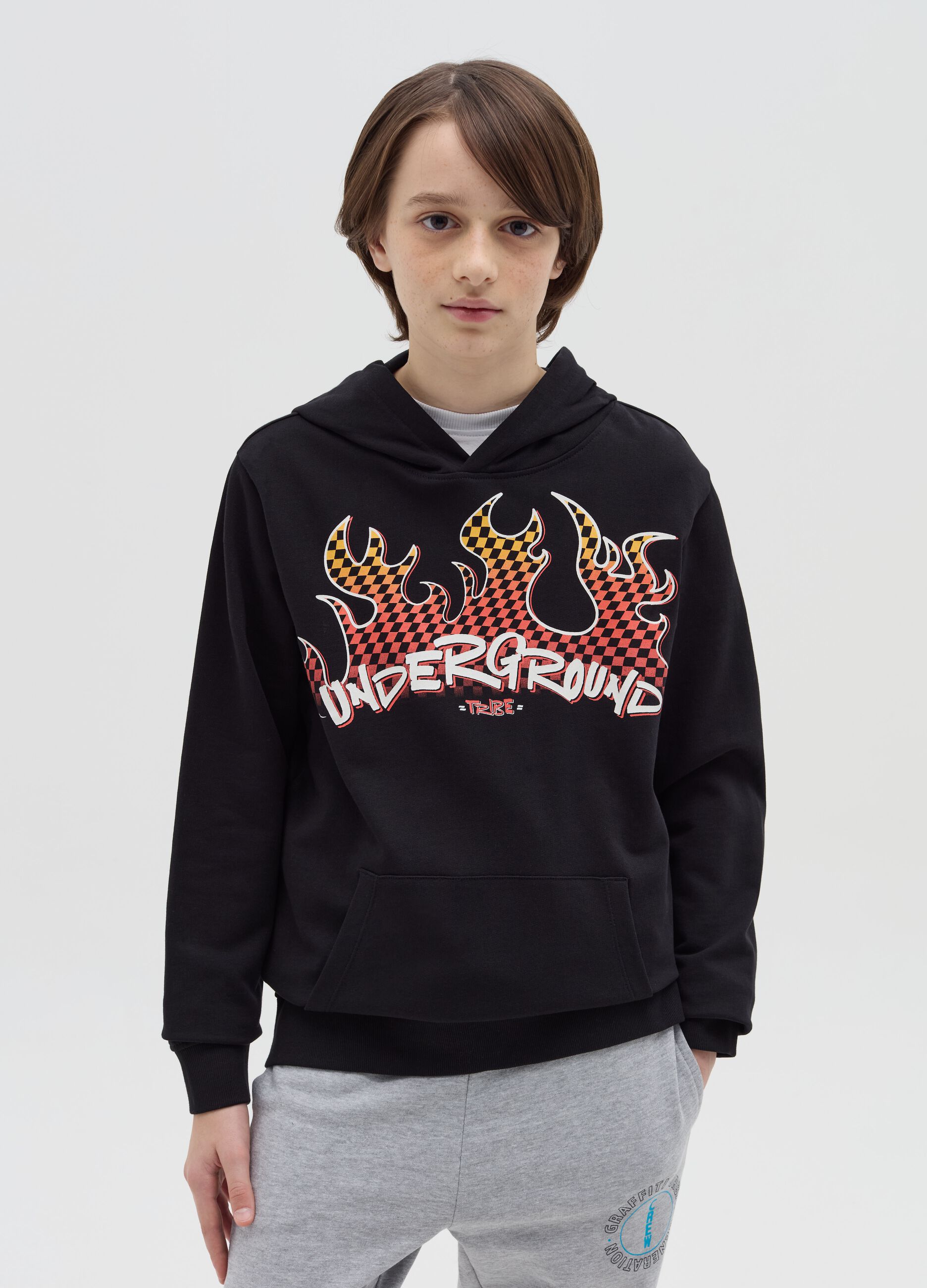 Felpa con cappuccio stampa "Underground TRIBE"