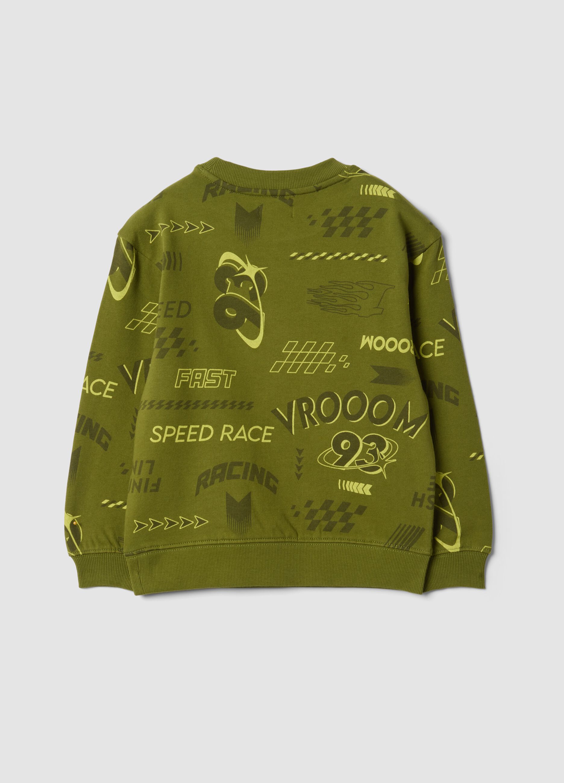 Felpa verde in misto cotone e viscosa con stampe racing over fit