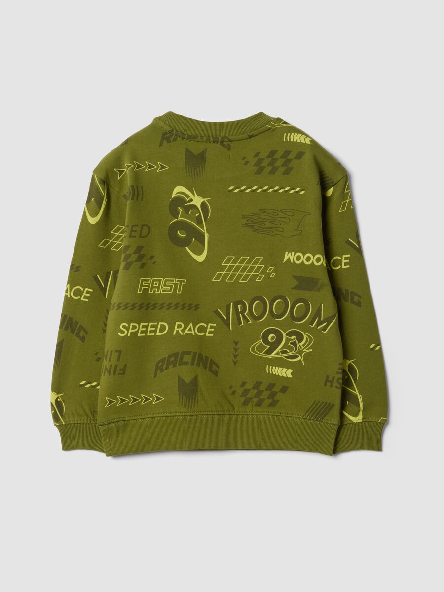 Green cotton and viscose blend racing-print sweatshirt, oversized fit_1