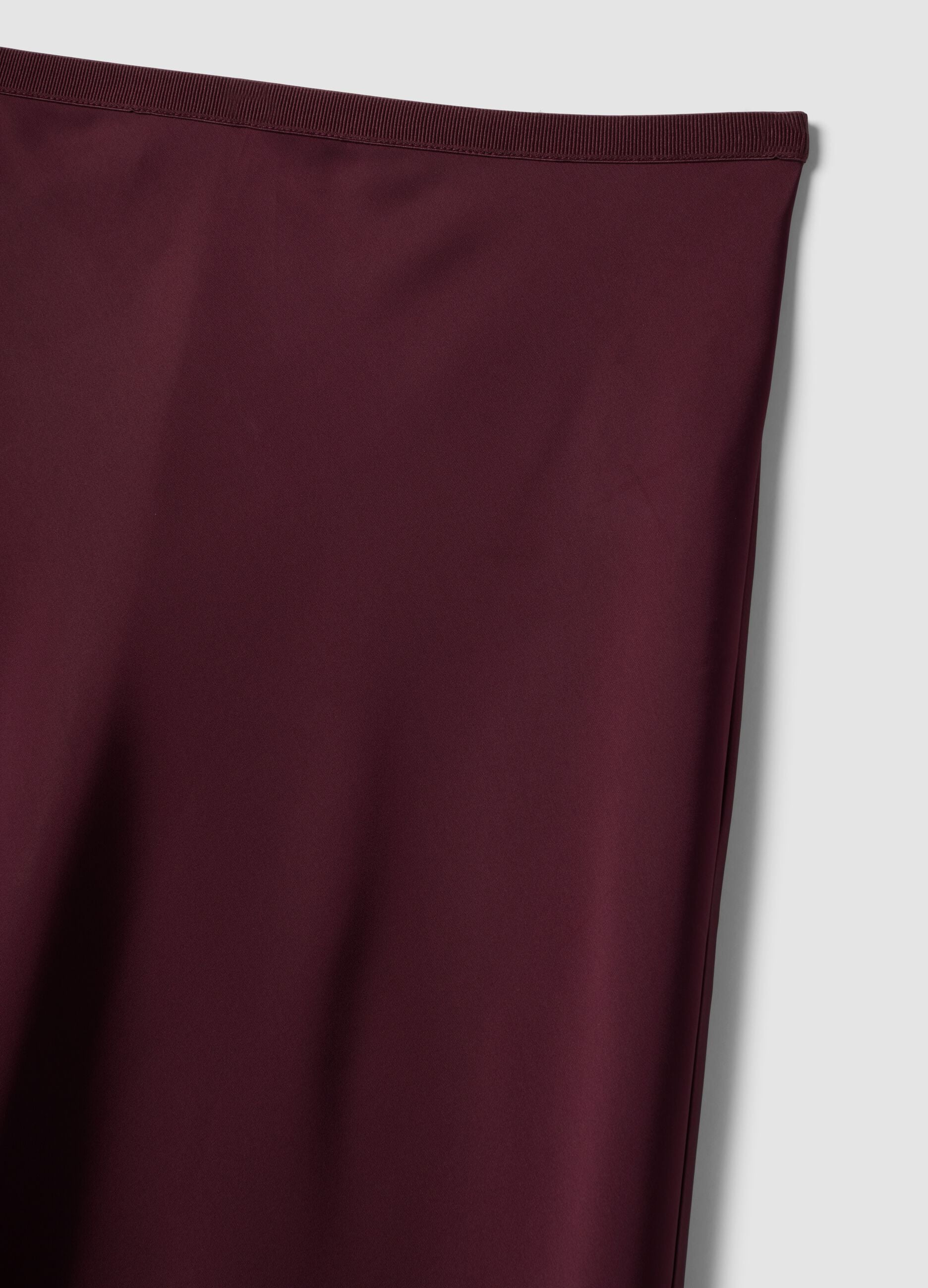 Red satin maxi skirt with elasticated waist
