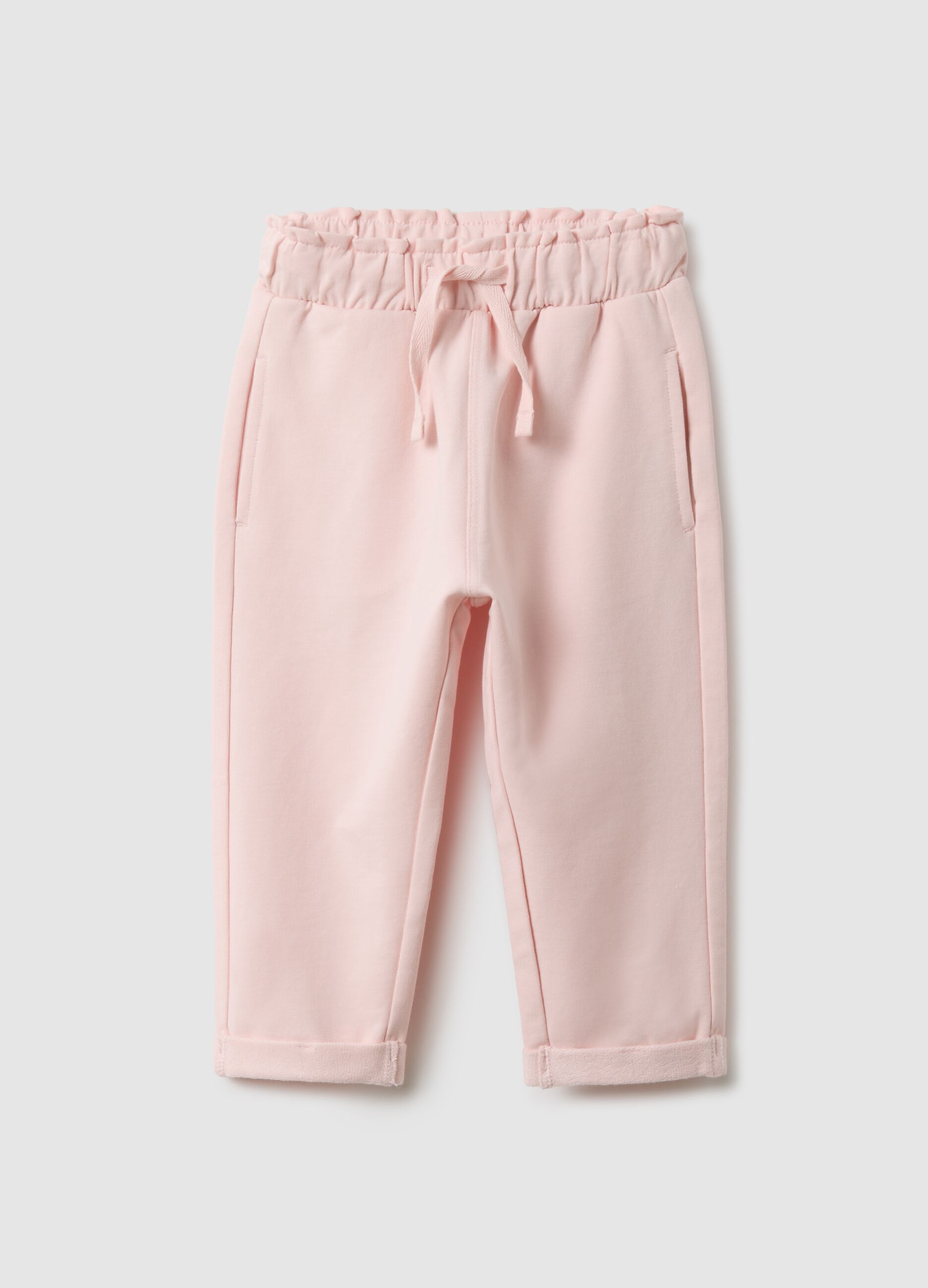 Girls' pink cotton jogger trousers with regular fit