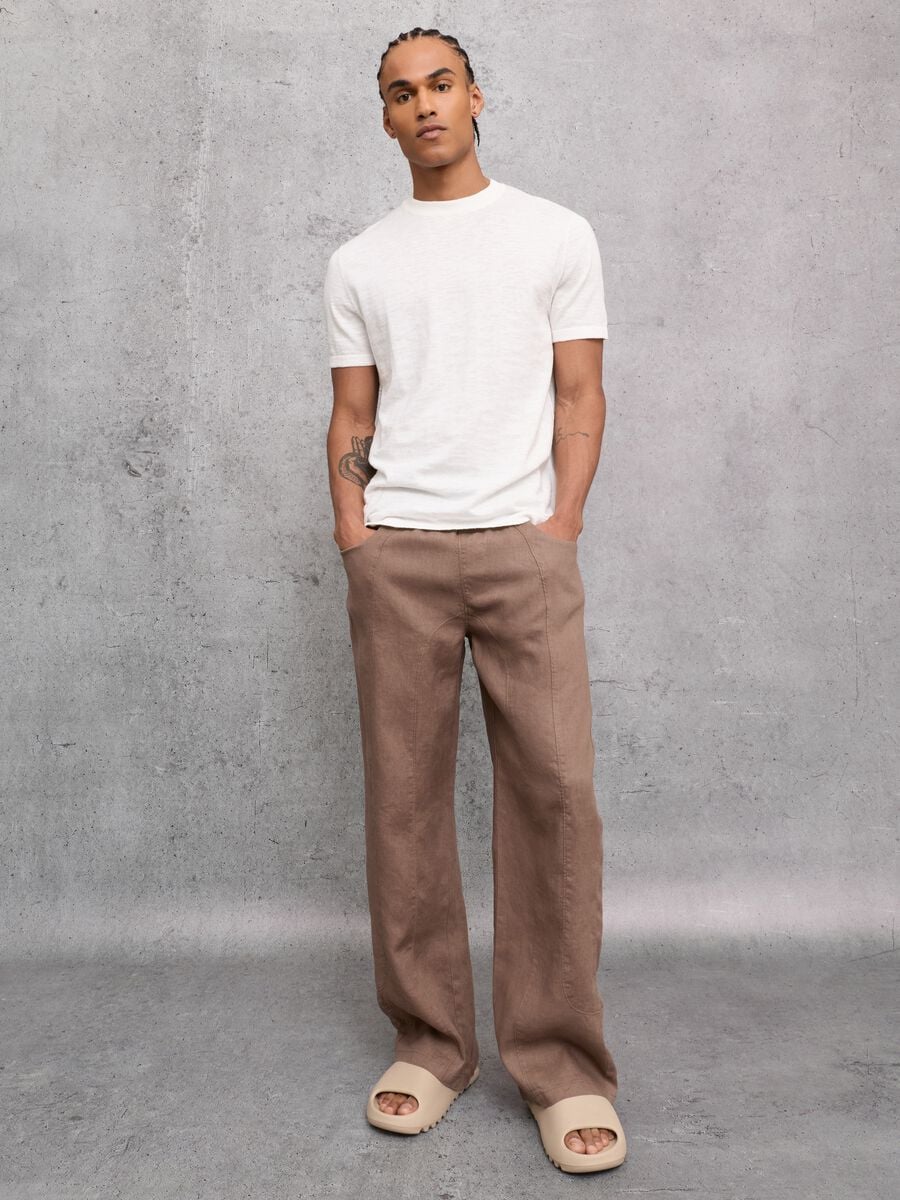 100% Linen Wide Leg Pants Mocha_3