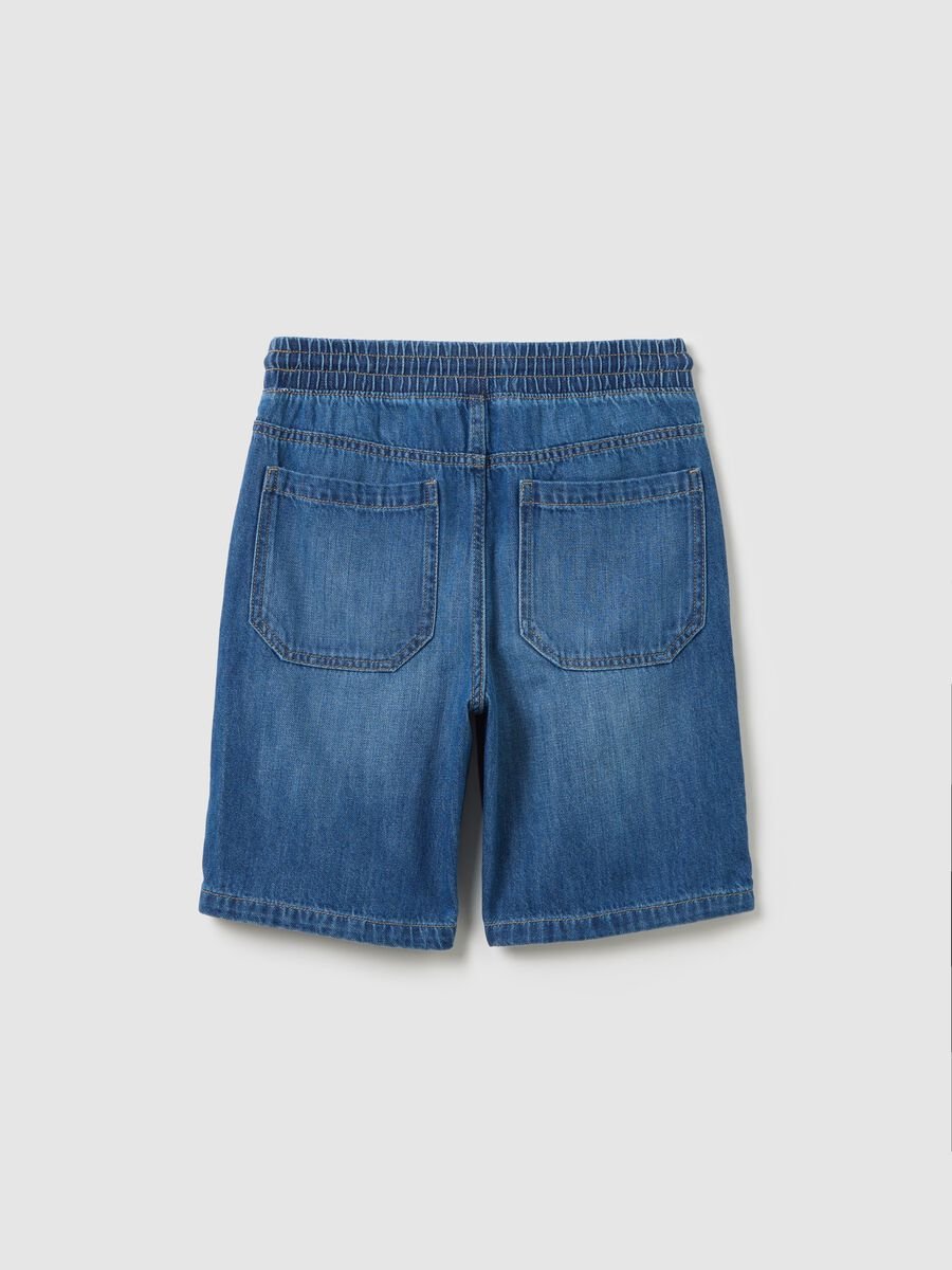 Blue shorts in denim with drawstring_1