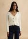Cardigan in puro cotone bianco regular fit deep V con motivo traforato_3
