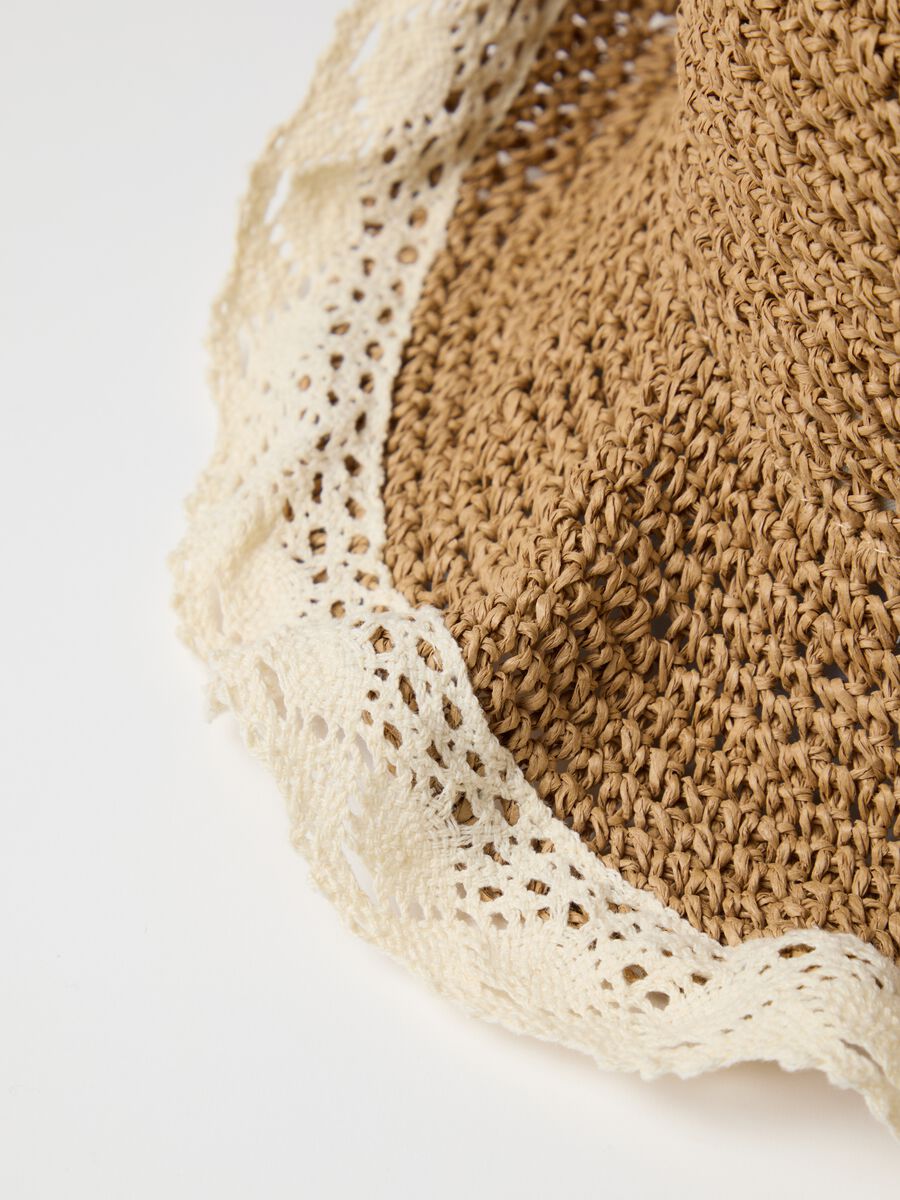 Women's multicolour straw hat with crocheted edge_2