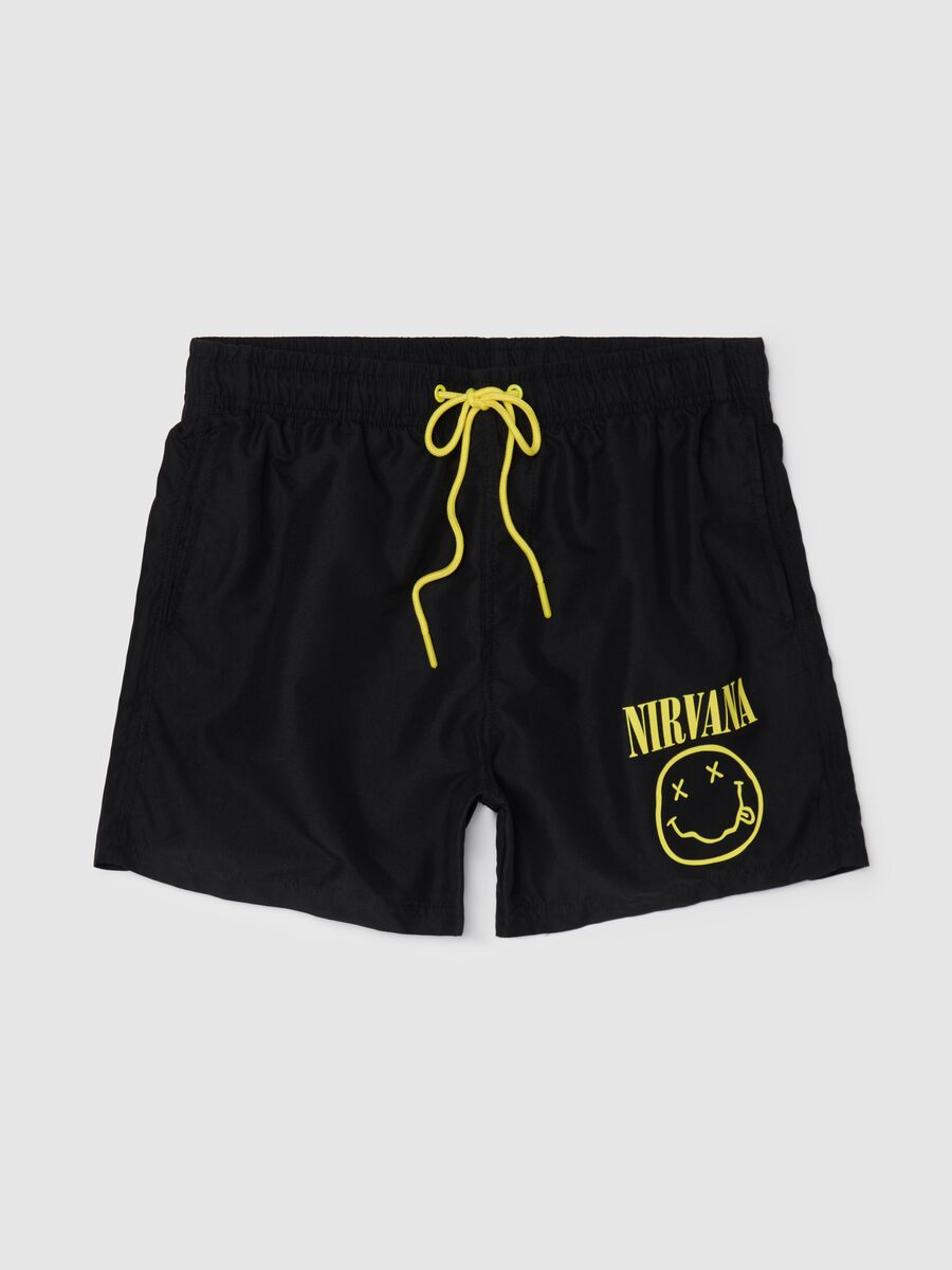 Black swimming trunks with Nirvana logo_4