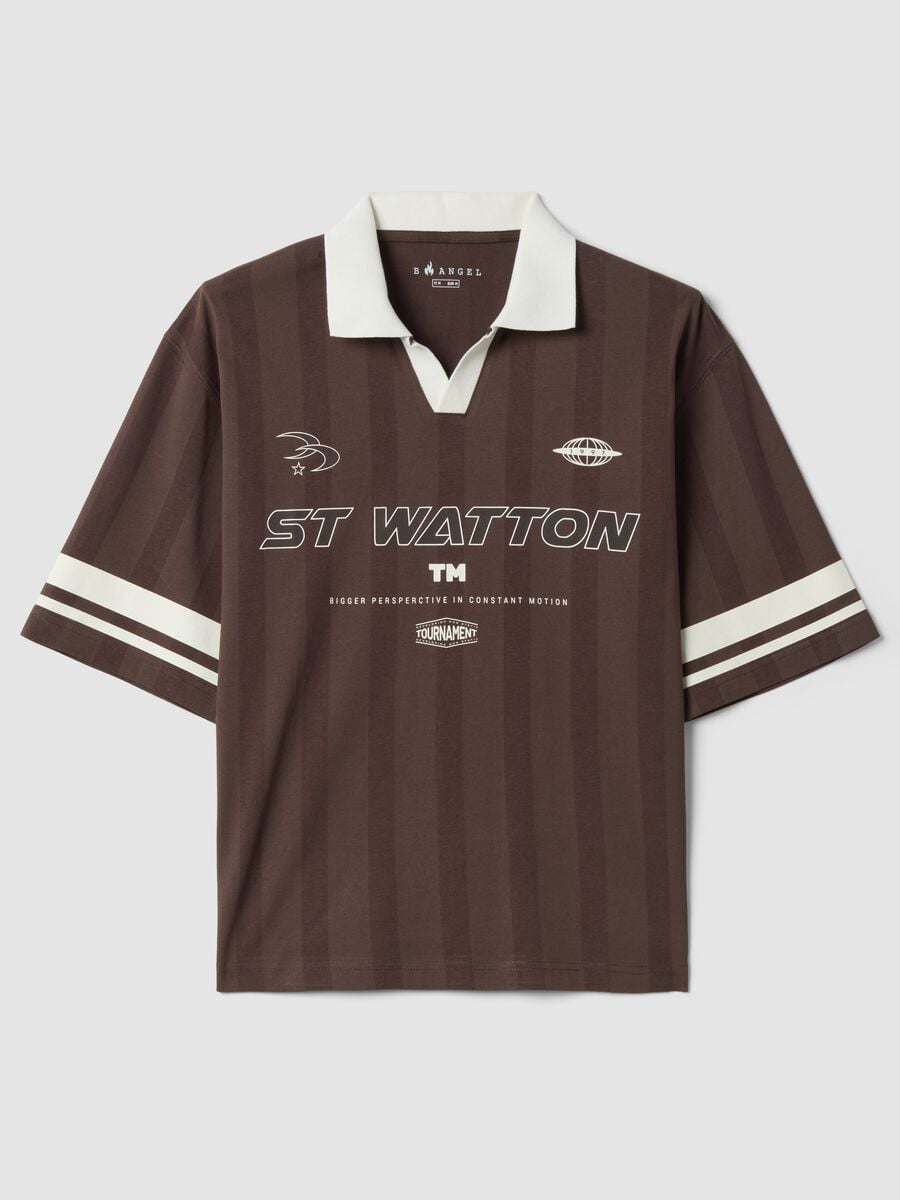 Brown pure cotton polo shirt with classic collar_0