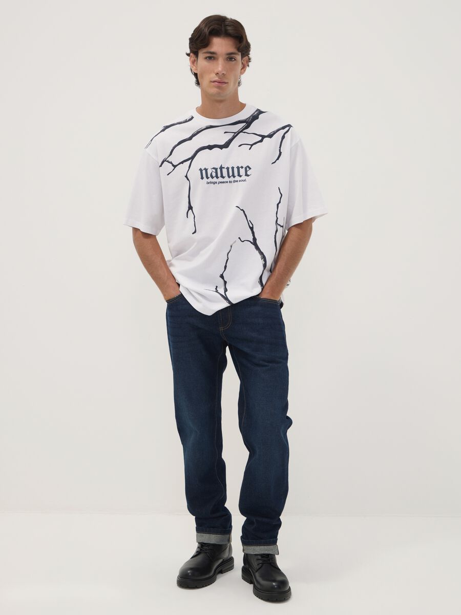 White pure cotton T-shirt with Nature slogan_1