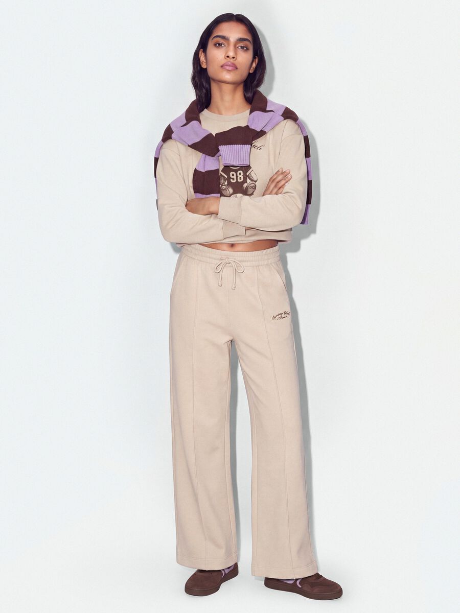 Pantaloni jogger beige in misto cotone straight fit_0