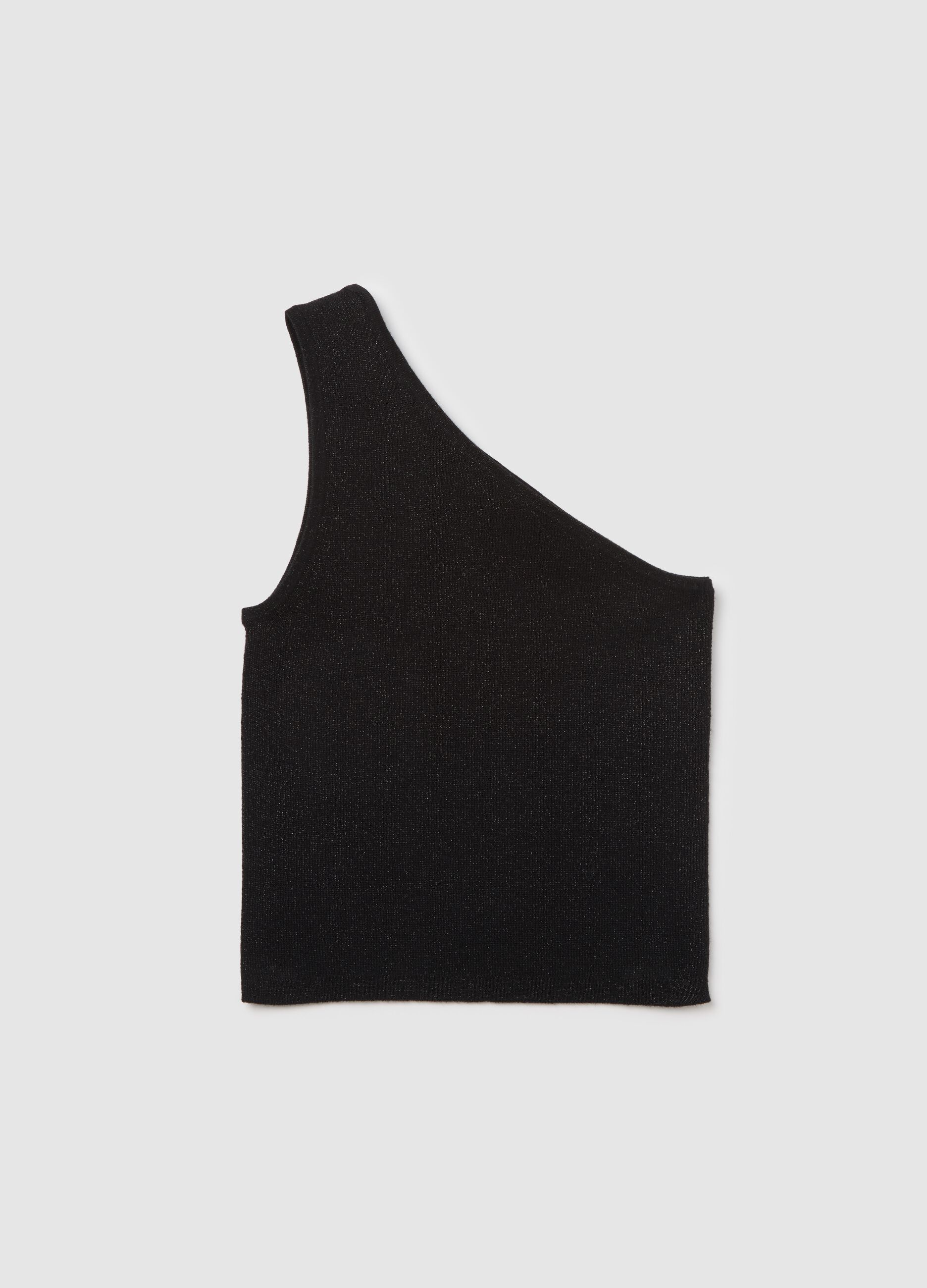 Sparkling Black One-Shoulder Top in Mixed Fabric