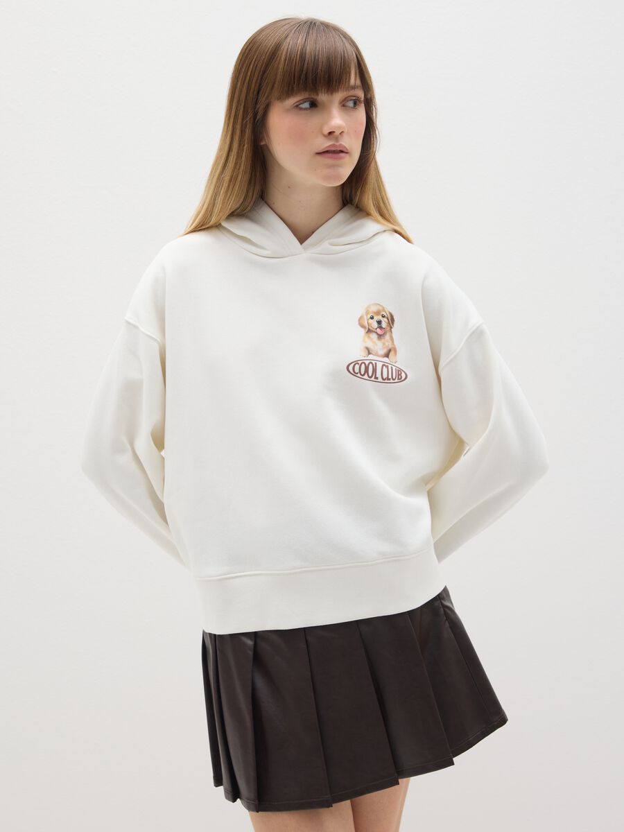 White cotton blend regular fit sweatshirt with print_0
