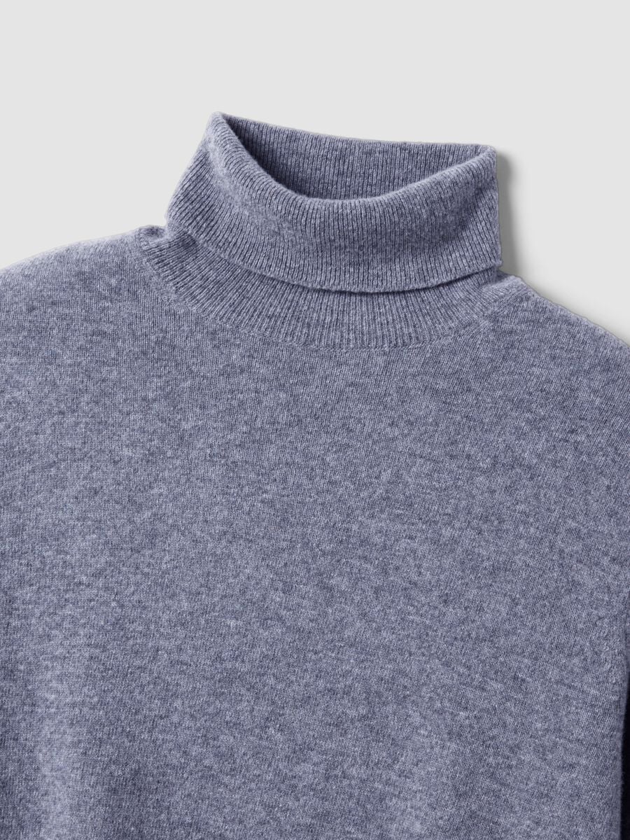 Maglia grigia melange dolcevita in pura lana regular fit_5