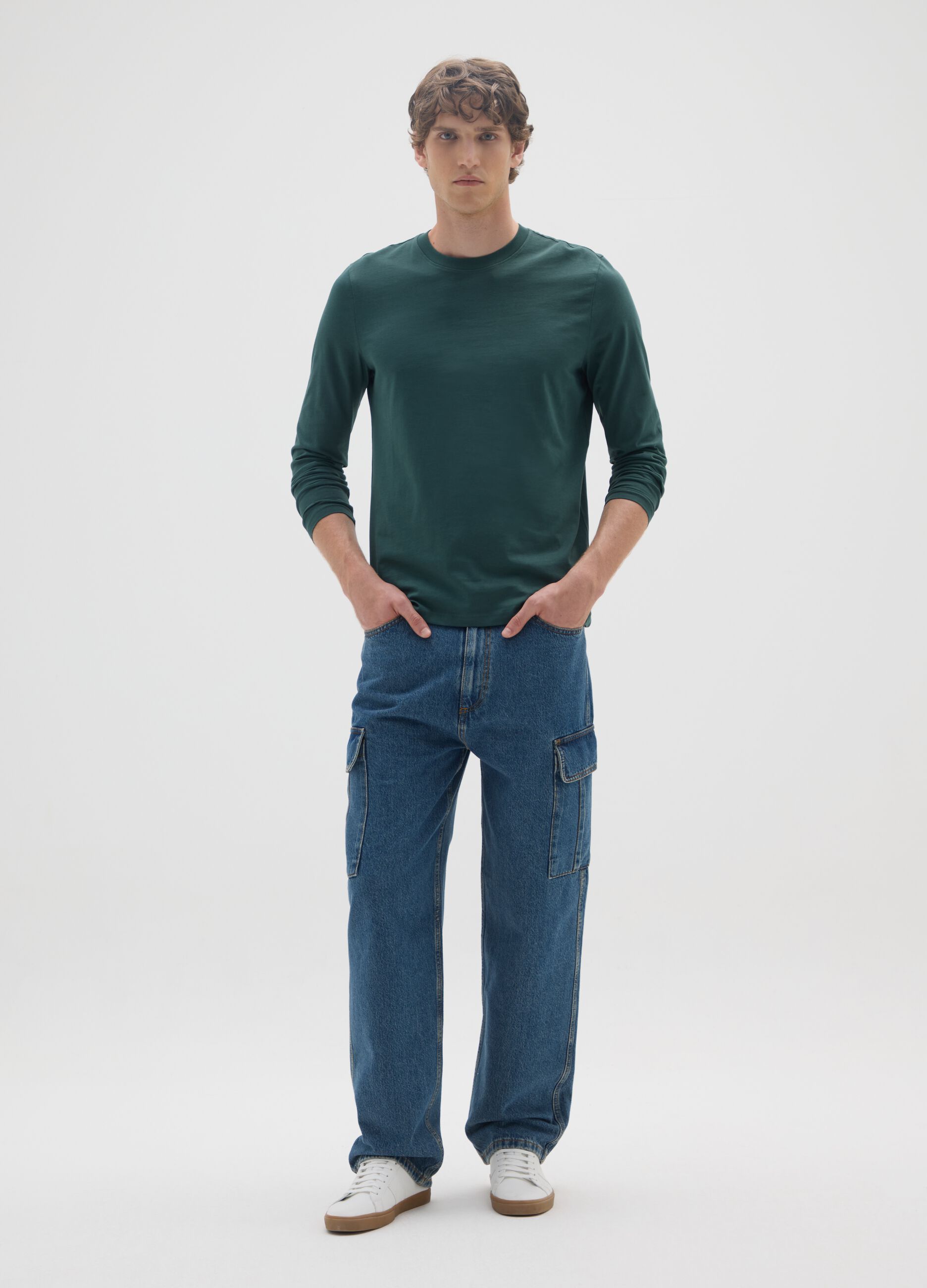 Green pure cotton regular fit sweater