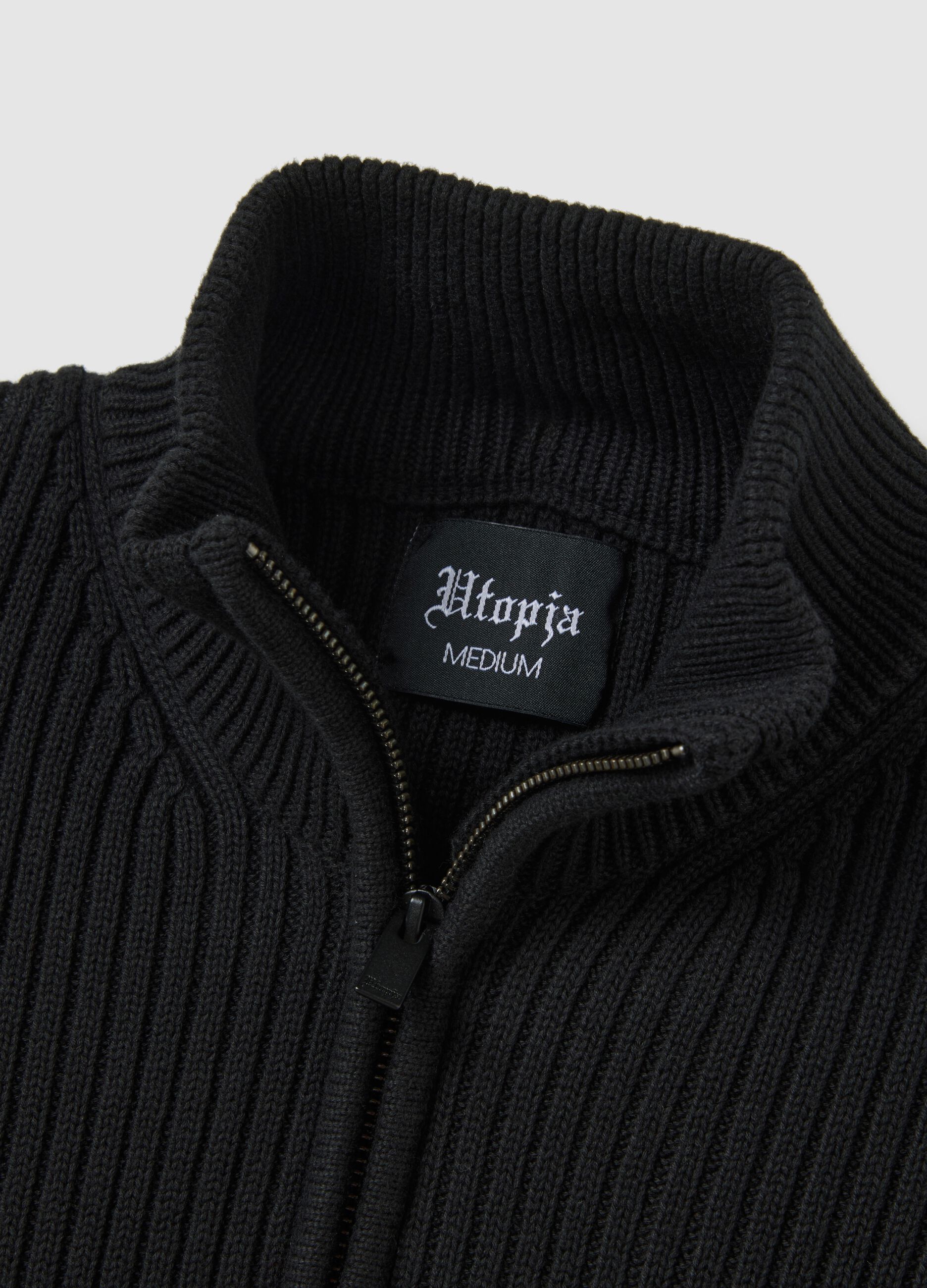 Half-Zip Ribbed Knit Black