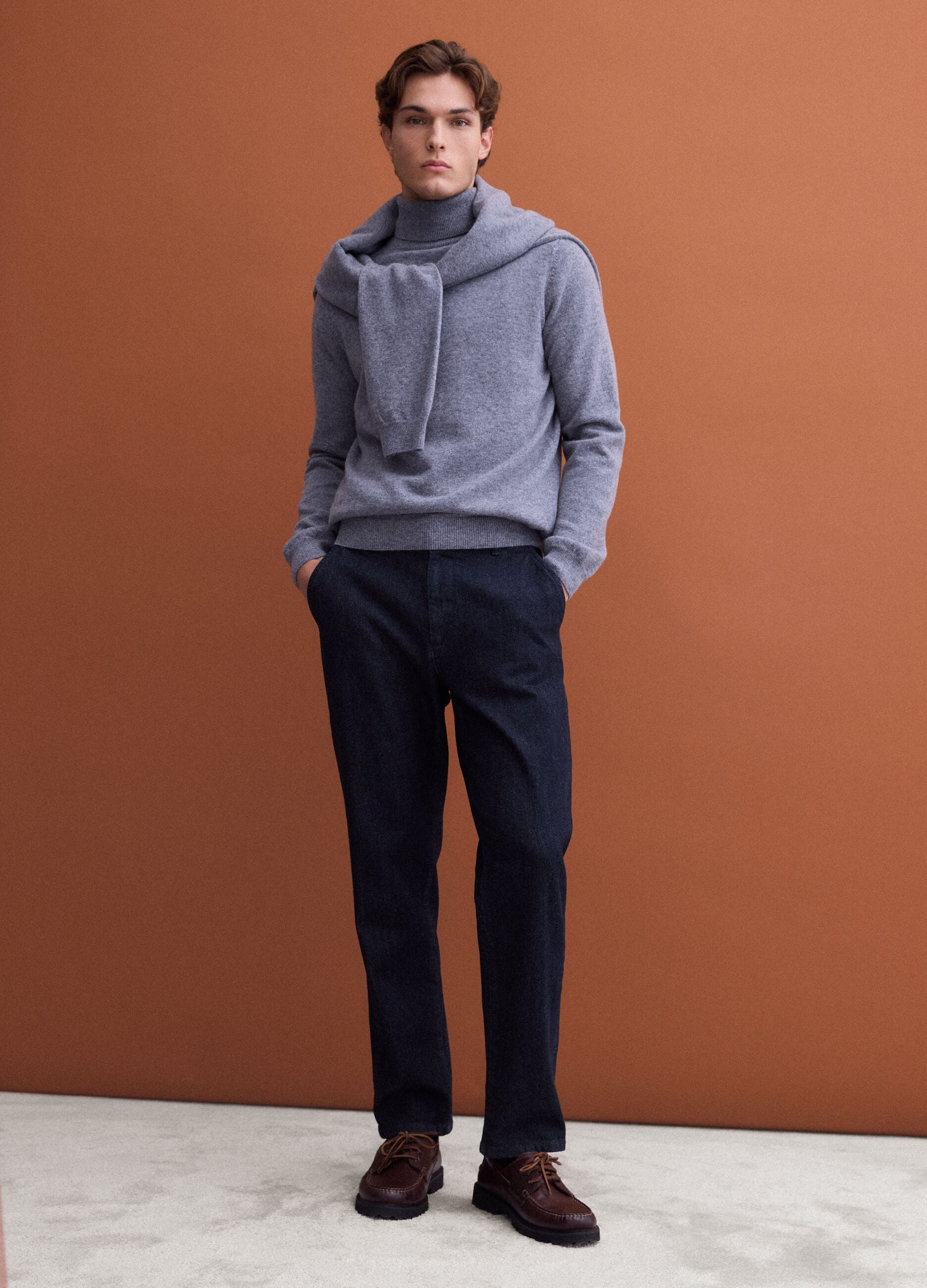 Grey marl pure wool roll-neck jumper, regular fit