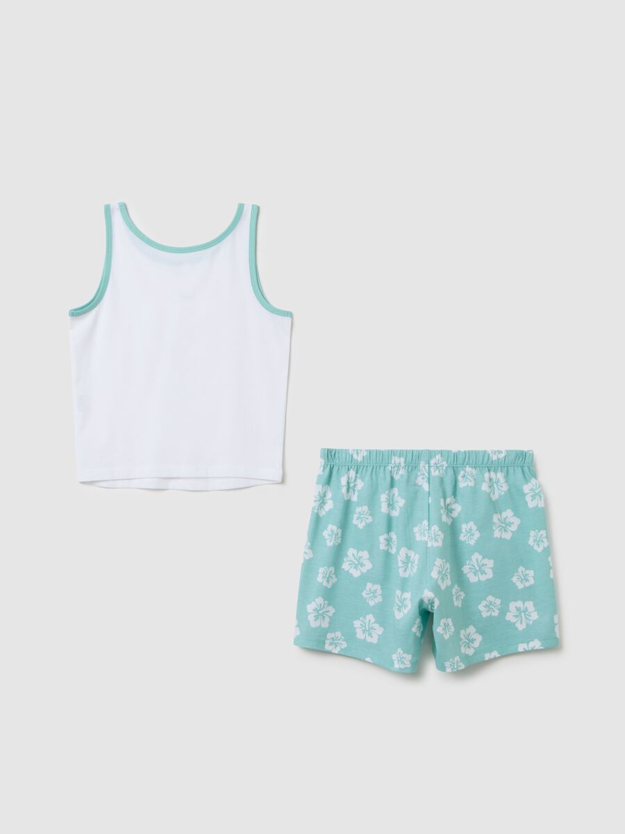Completo estivo da ragazza in puro cotone bianco e verde_1