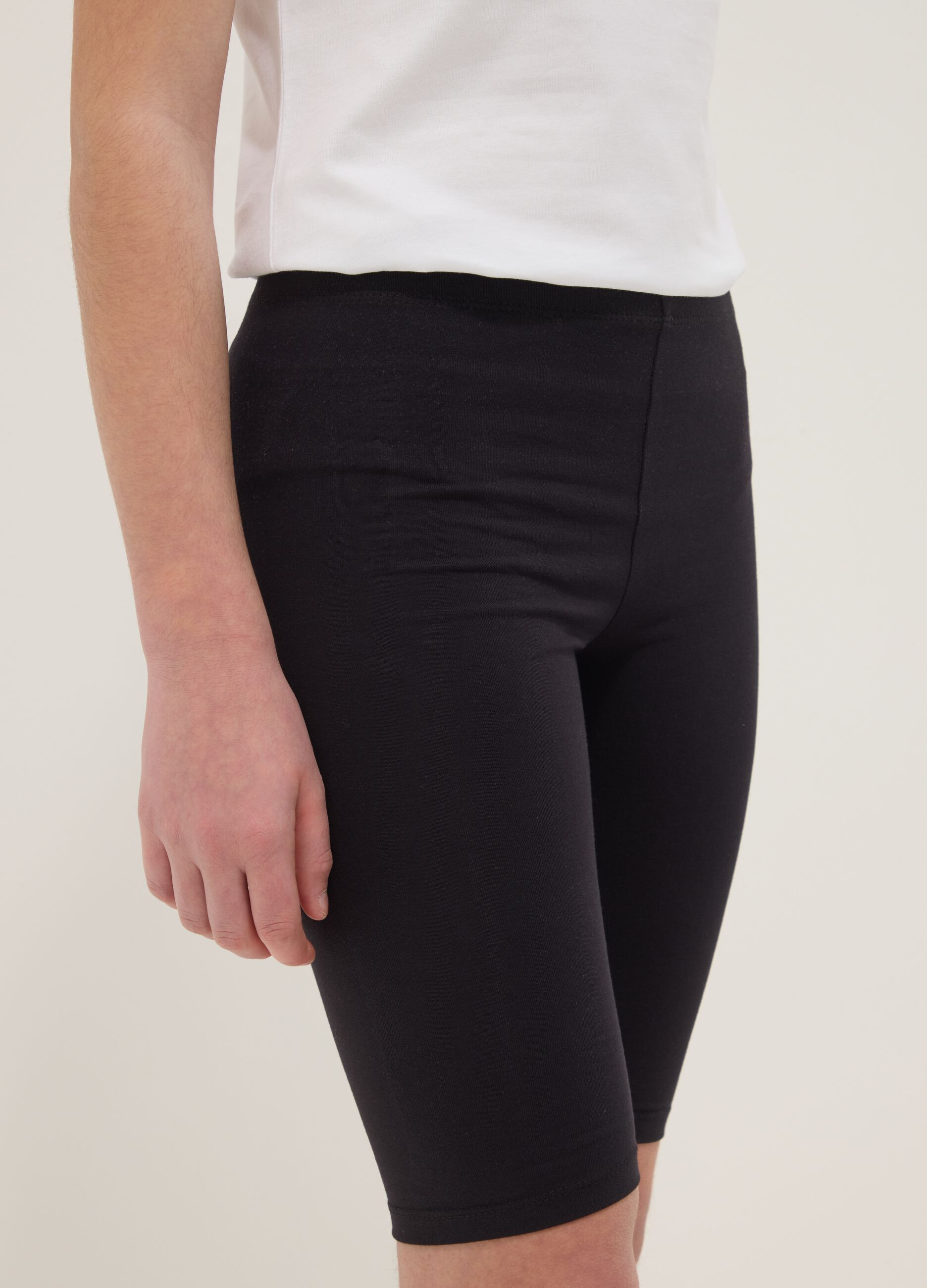 Shorts da ciclista skinny neri in cotone elasticizzato da ragazza