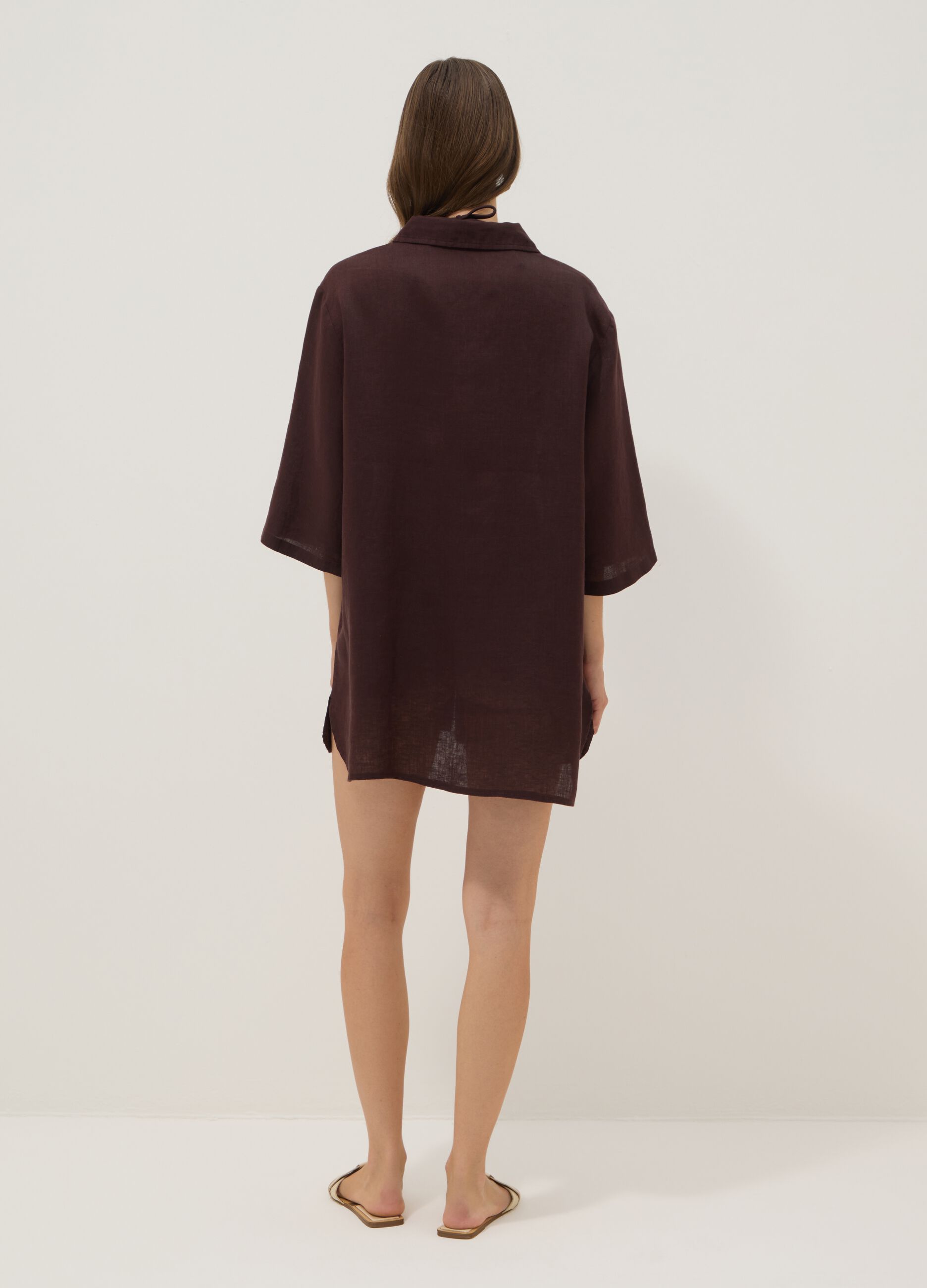 Brown pure linen beach cover-up