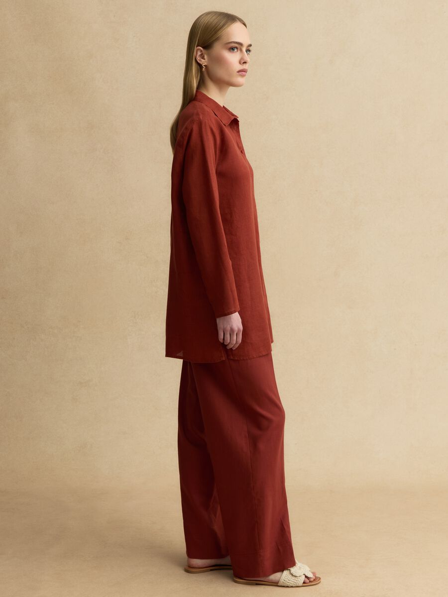 Long oversized pure red linen shirt_2