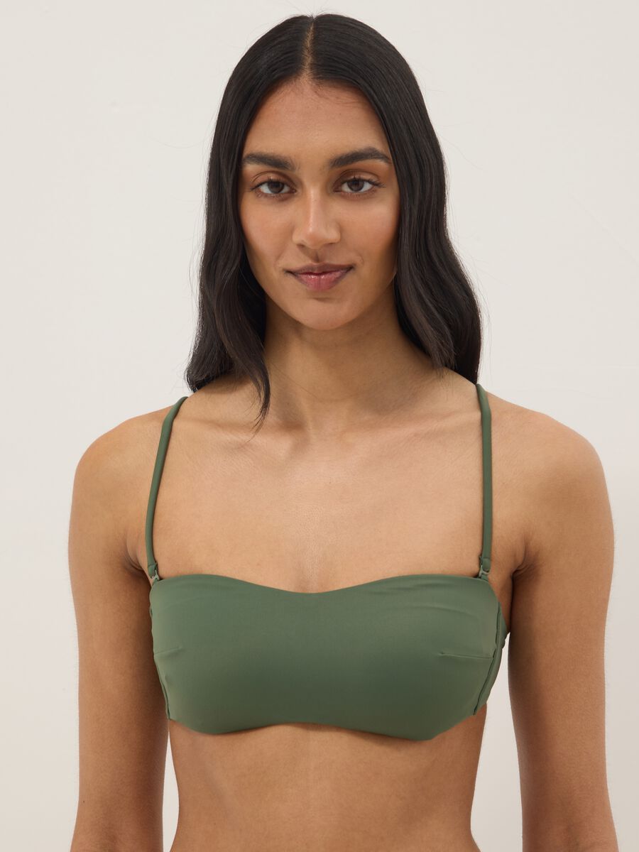 Top bikini a fascia in tessuto elasticizzato verde con imbottitura_0