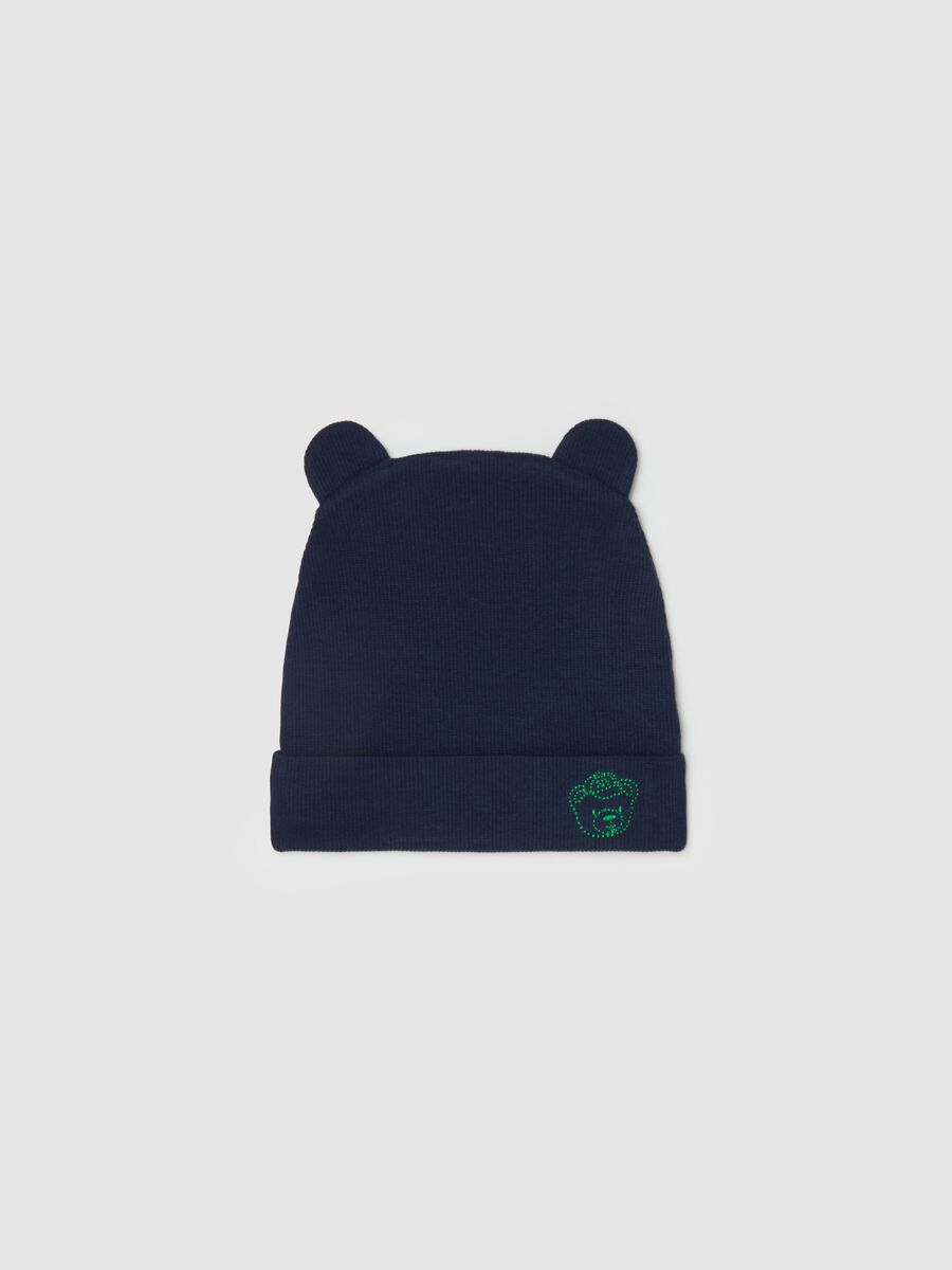 Hat with ears and teddy bear embroidery_0