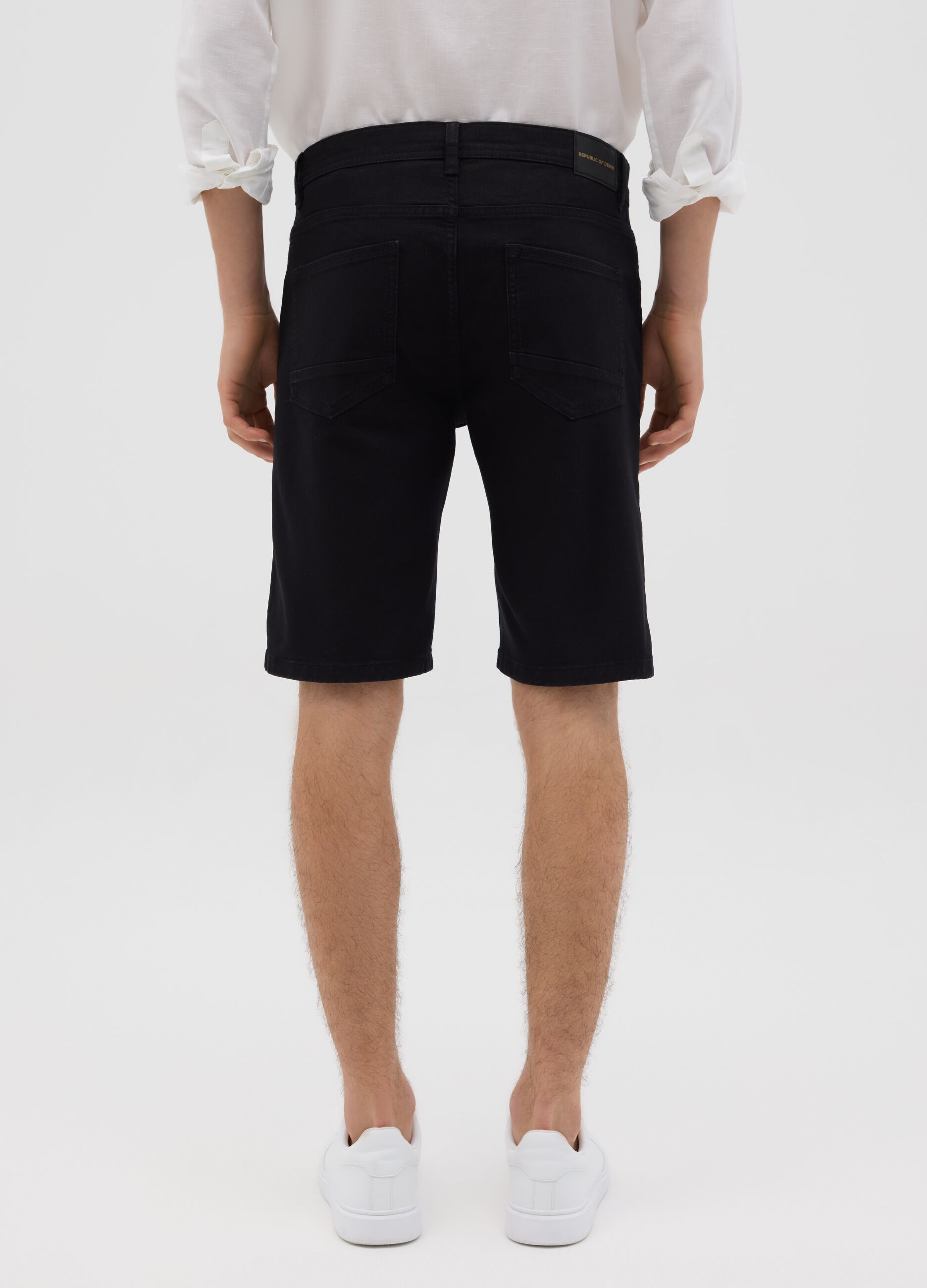 Black stretch denim shorts by Ovs