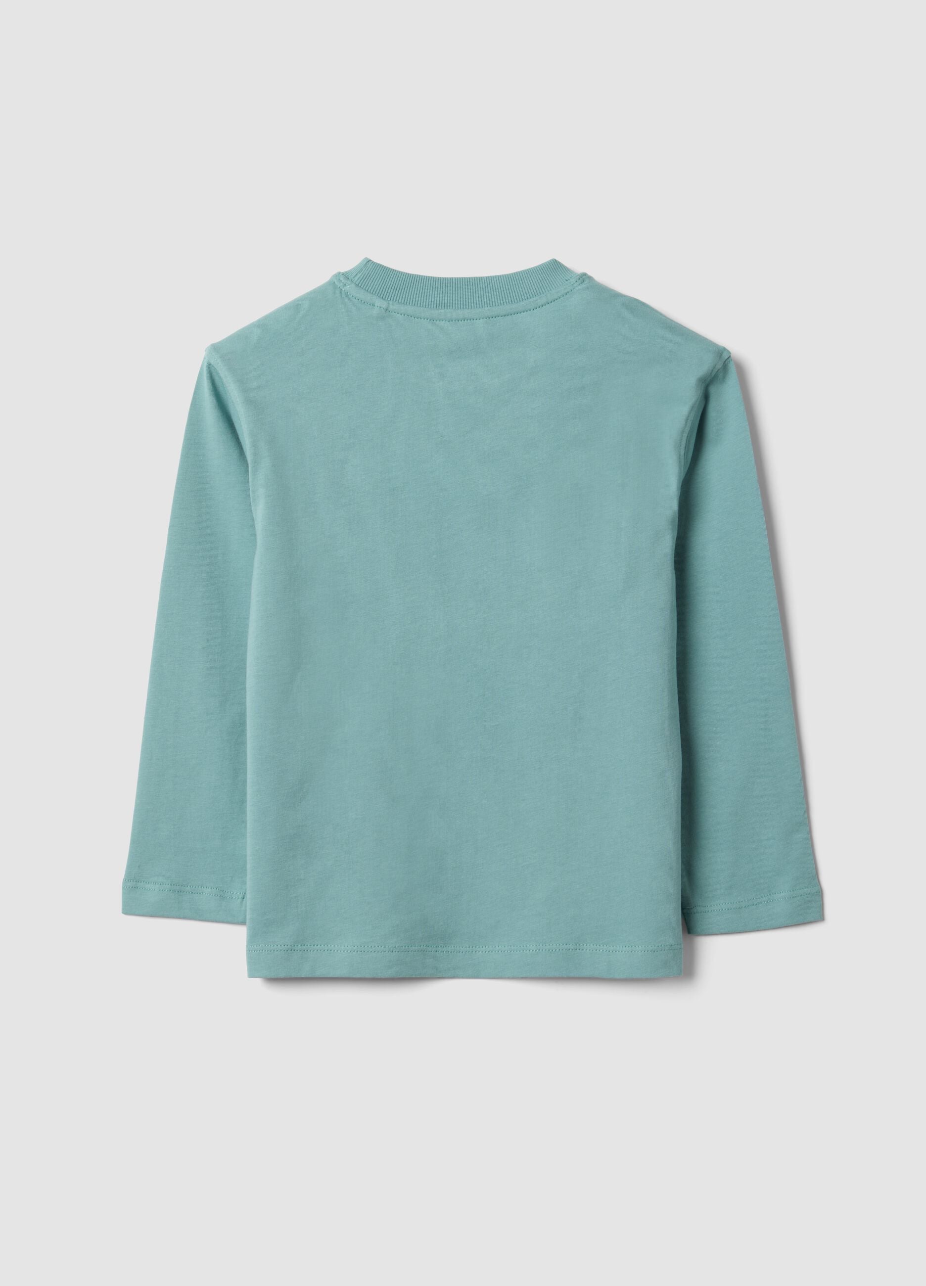 Green oversized pure cotton T-shirt with skate print for boys