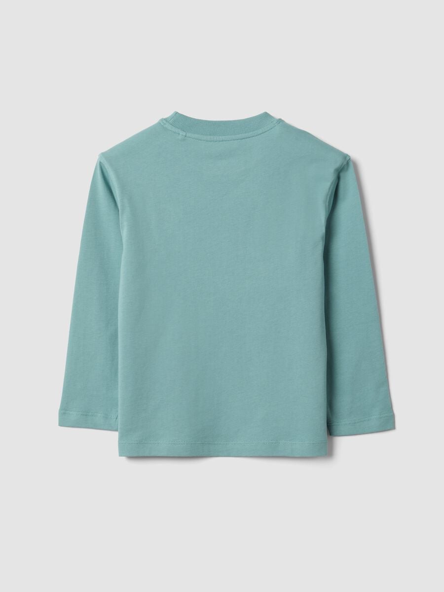 T-shirt over fit verde in puro cotone con stampa skate per bambino_1