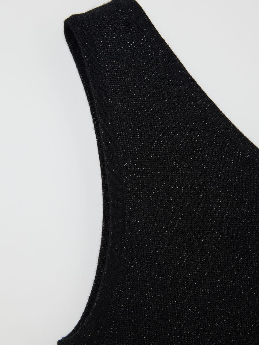 Sparkling Black One-Shoulder Top in Mixed Fabric_5