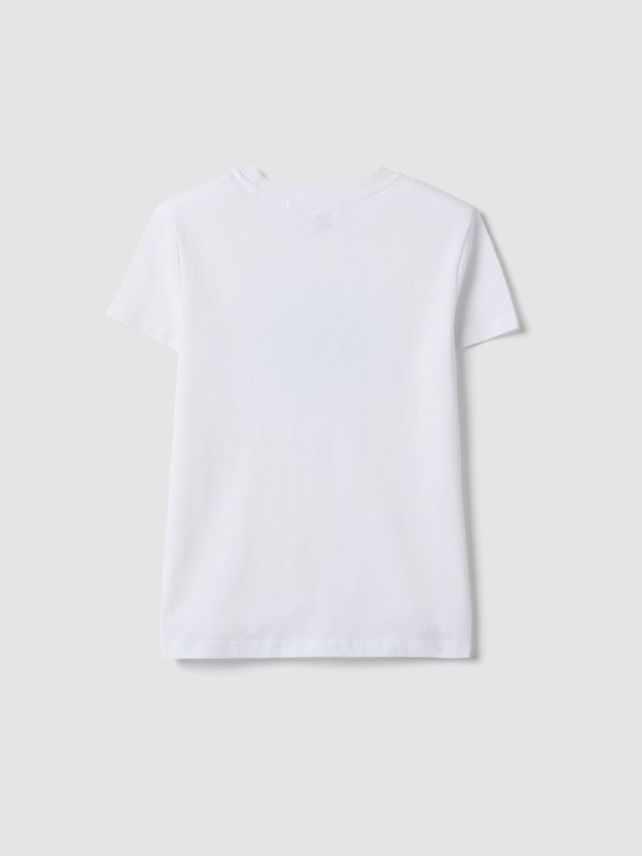 T-shirt bianca in puro cotone con fiore blu per ragazza regular fit_1