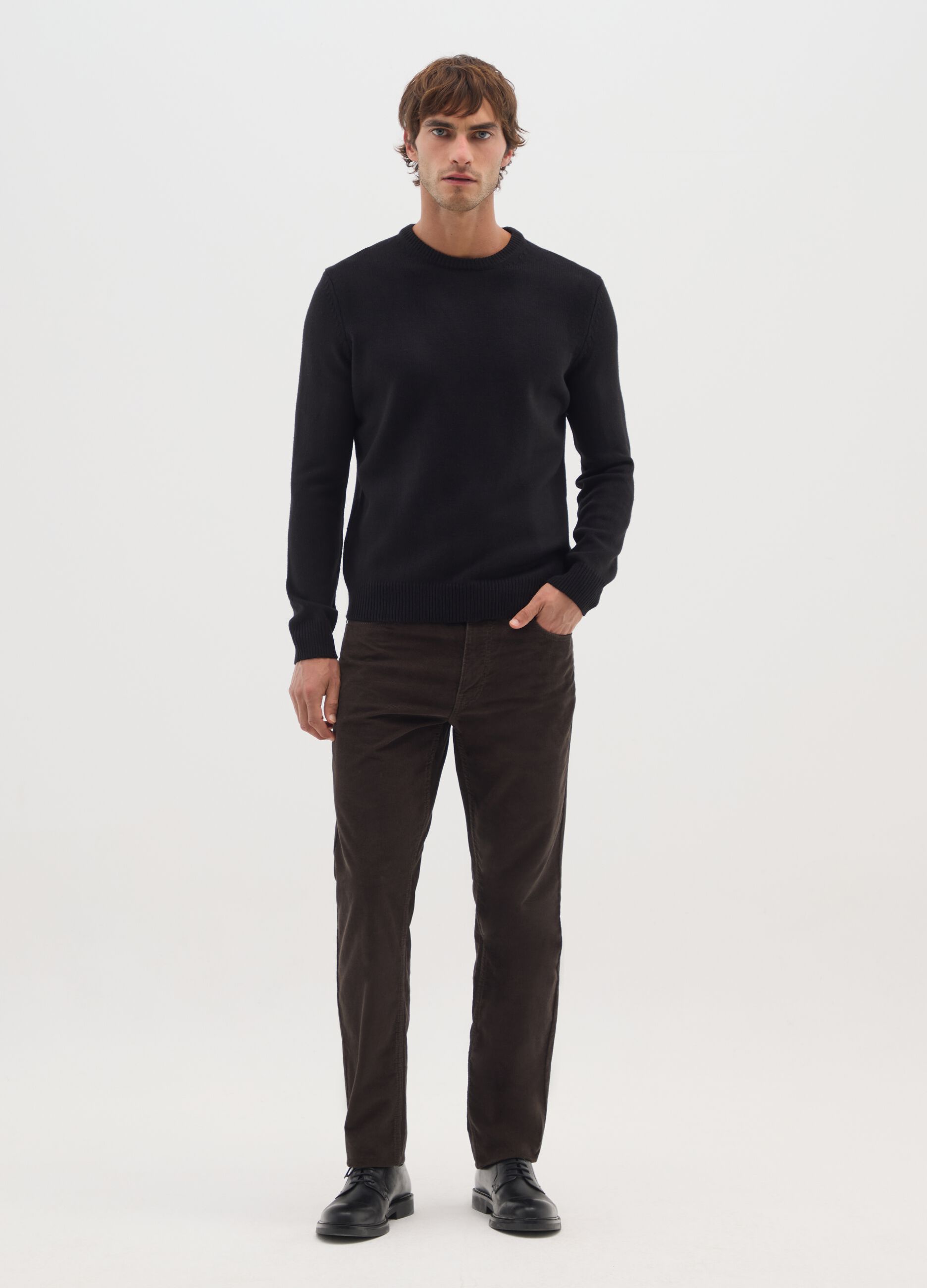 Brown slim fit pure cotton trousers