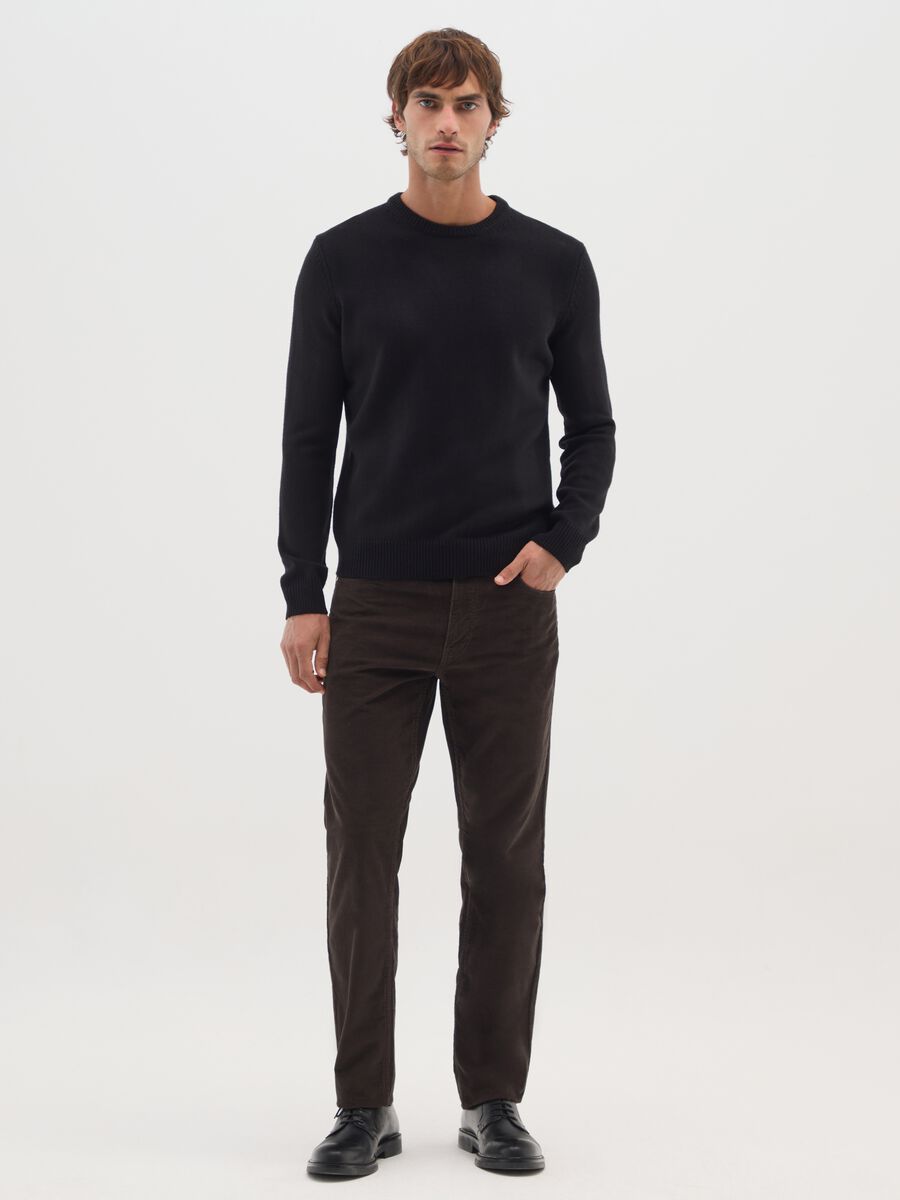 Brown slim fit pure cotton trousers_0