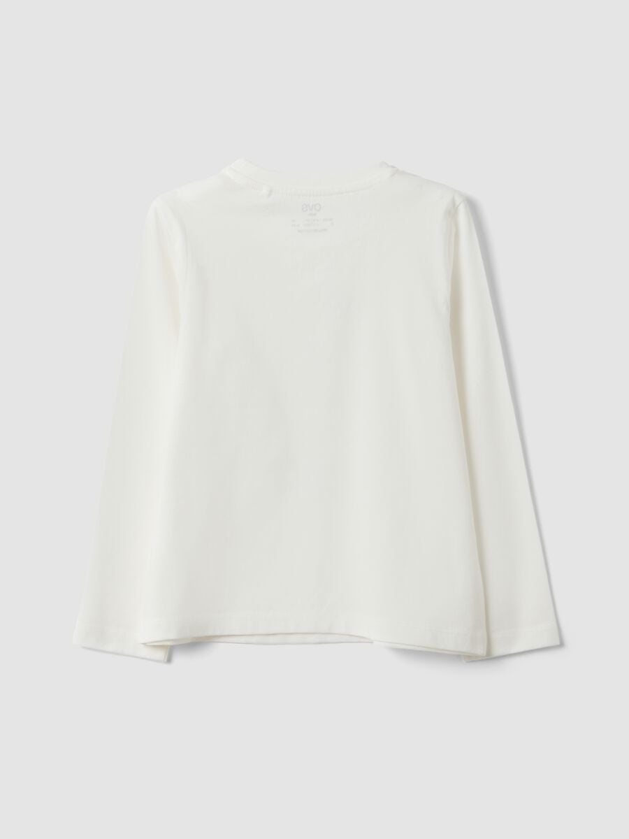 T-shirt bianca in puro cotone organico regular fit con stampa gattino_1