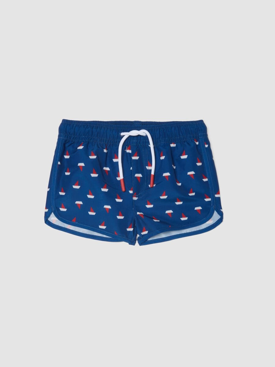 Boys&rsquo; blue boxer swim shorts with little boat print_0