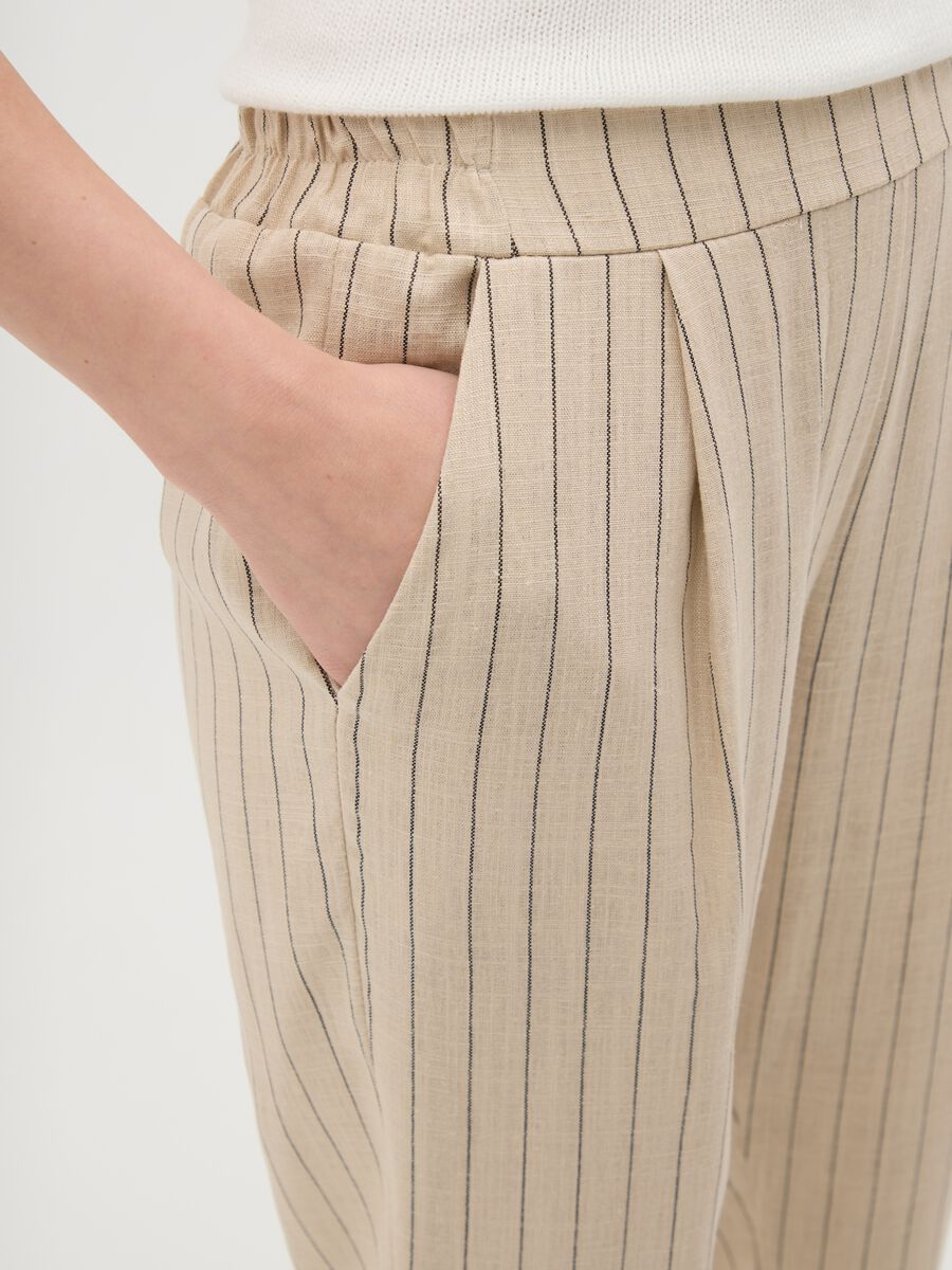 Beige Linen Blend Women's Regular Fit Trousers_2