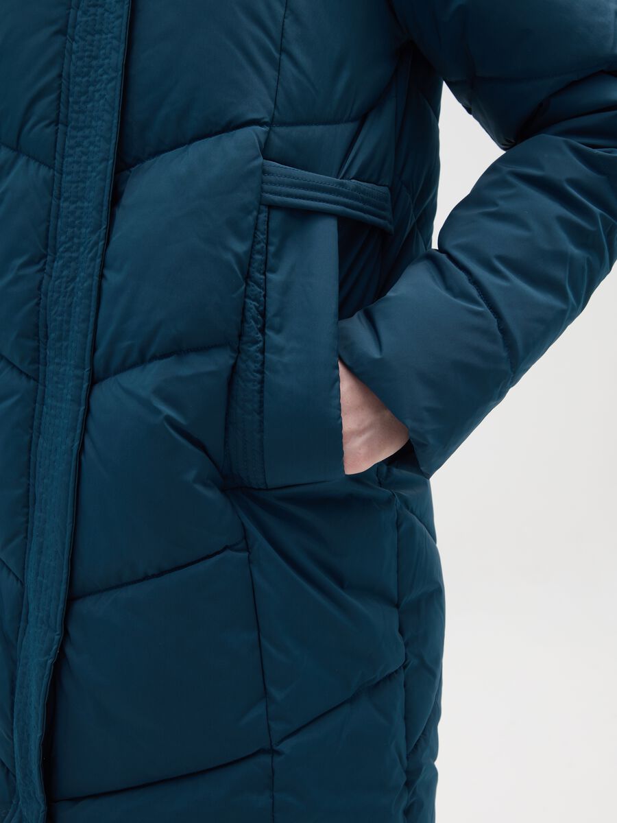 Long Blue Hooded Down Jacket_2