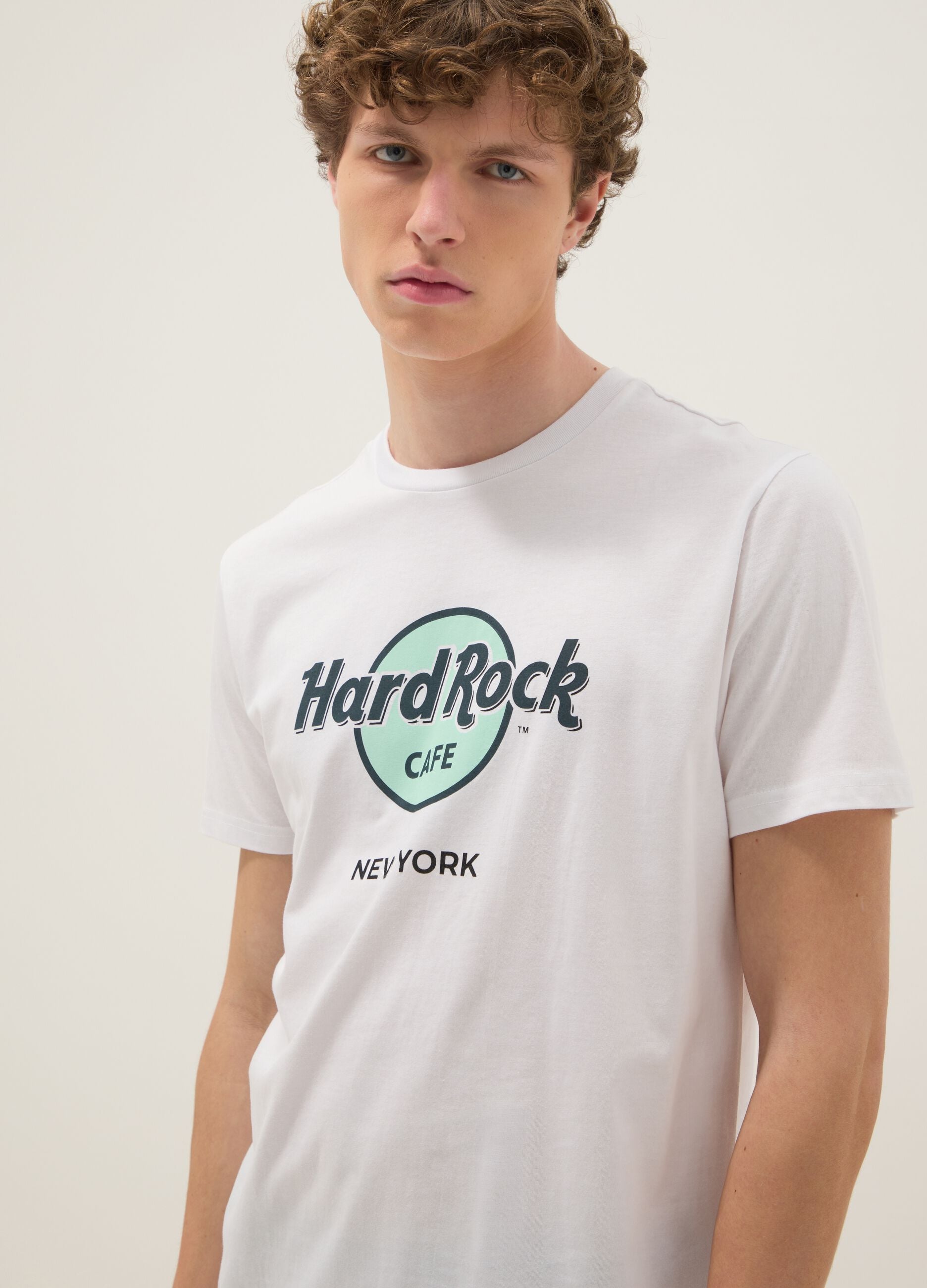 T-shirt bianca con stampa Hard Rock Cafe in puro cotone regular fit