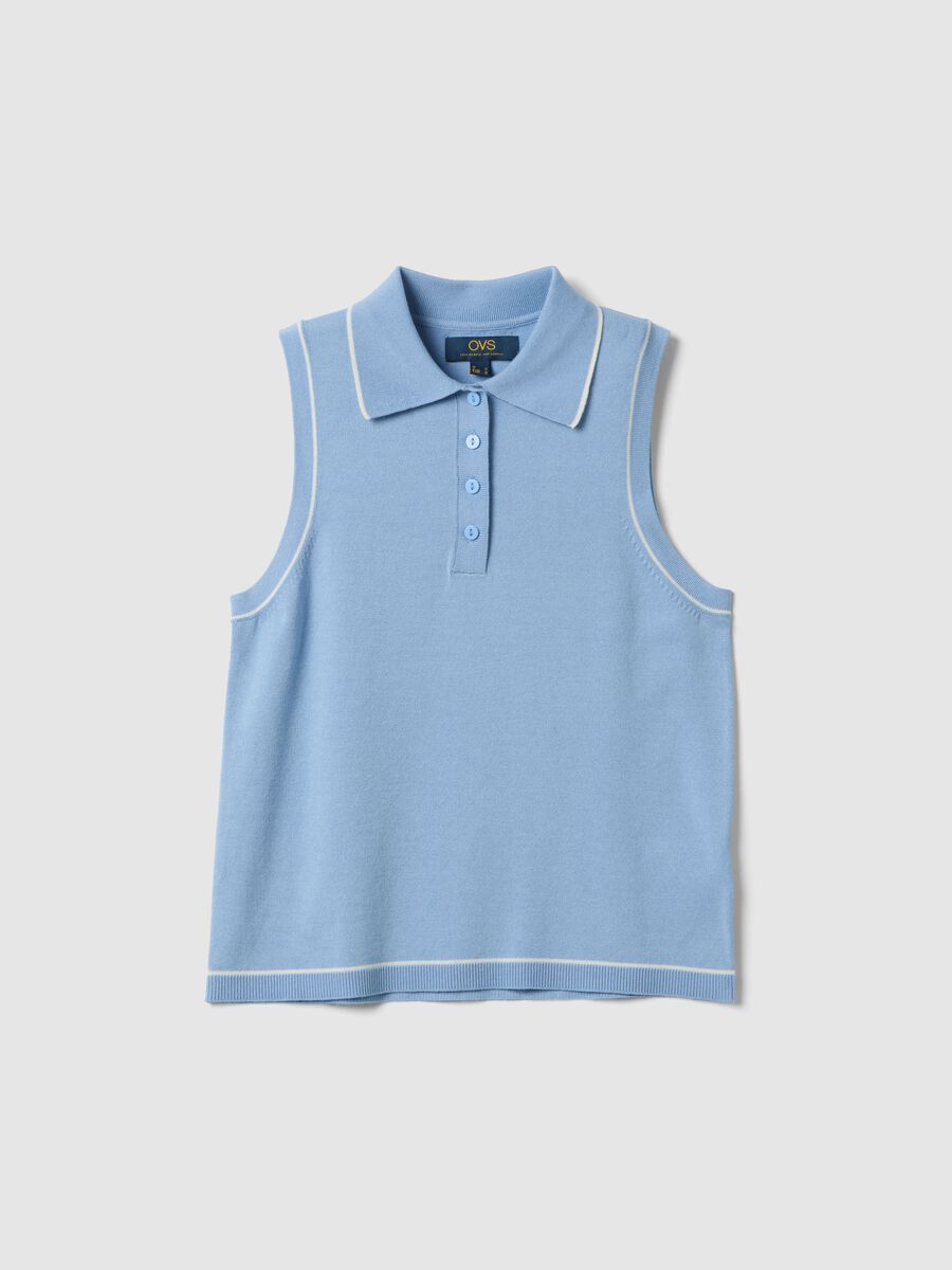 Sleeveless light blue viscose blend polo slim fit with buttons_0